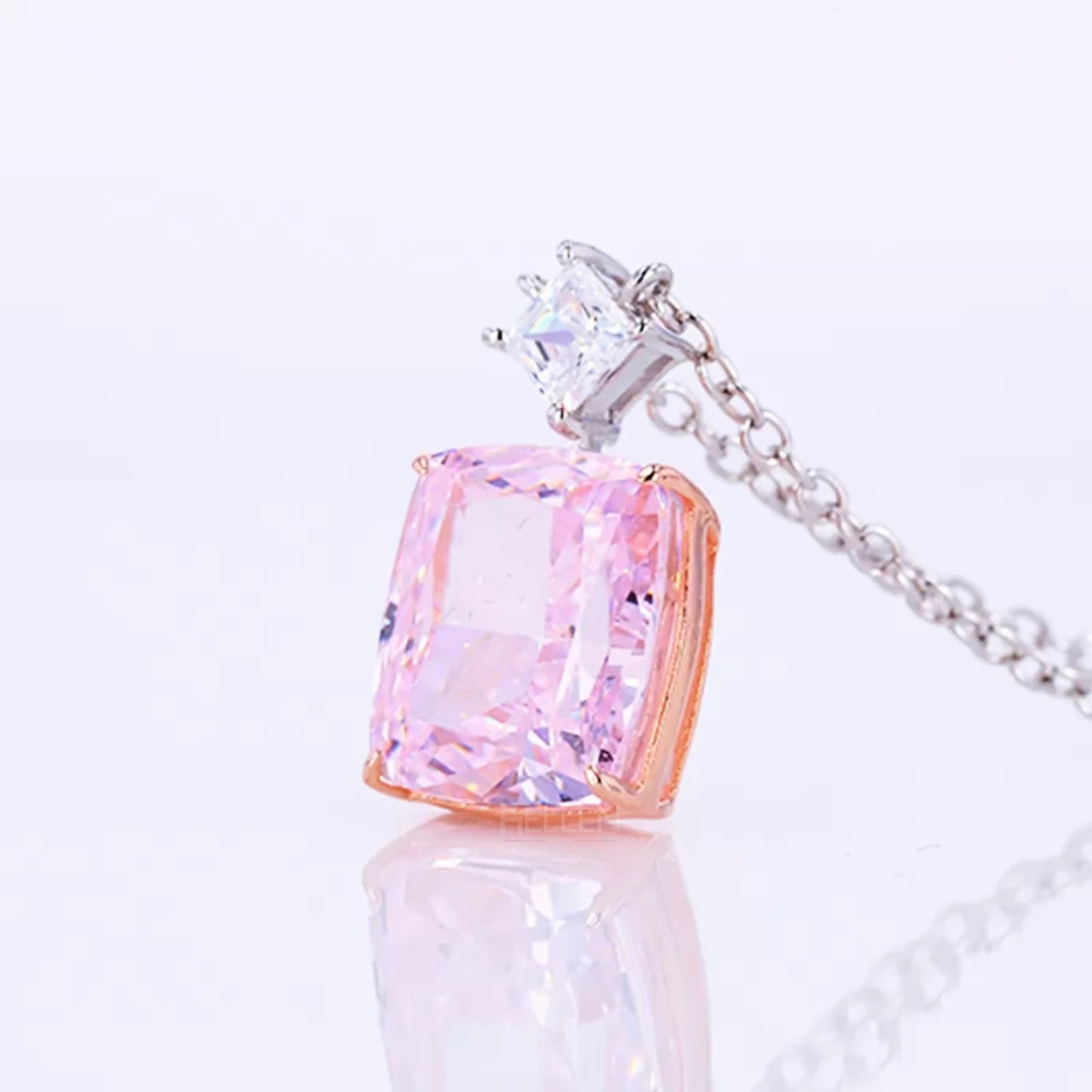 Elongated Cushion Pink Sapphire & Princess Moissanite Necklace