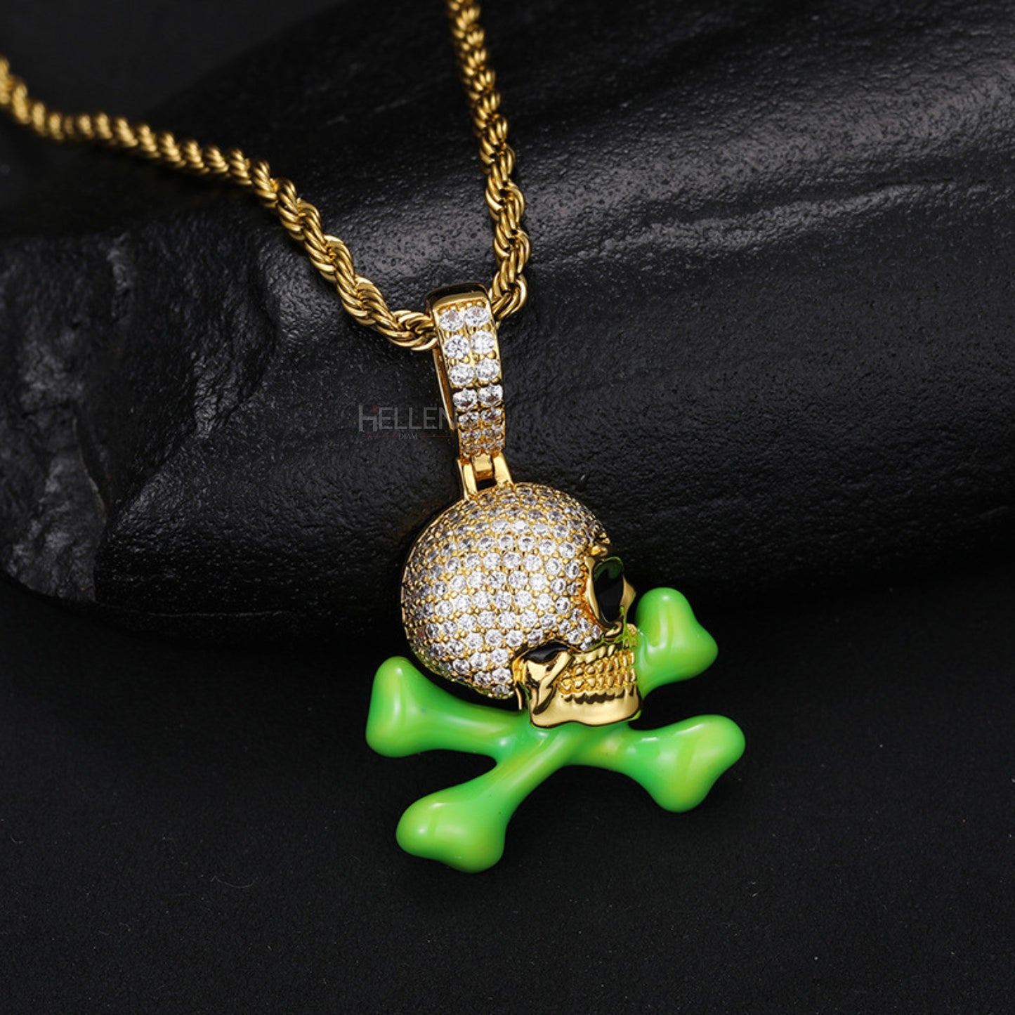Skull And Cross Bone Glow In Dark Iced Out Pendant
