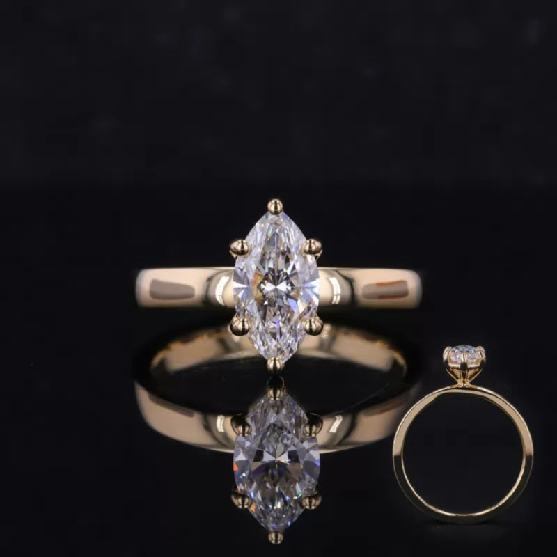 Colorless marquise cut moissanite solitaire engagement ring – graceful and elongated shape for elegant proposals