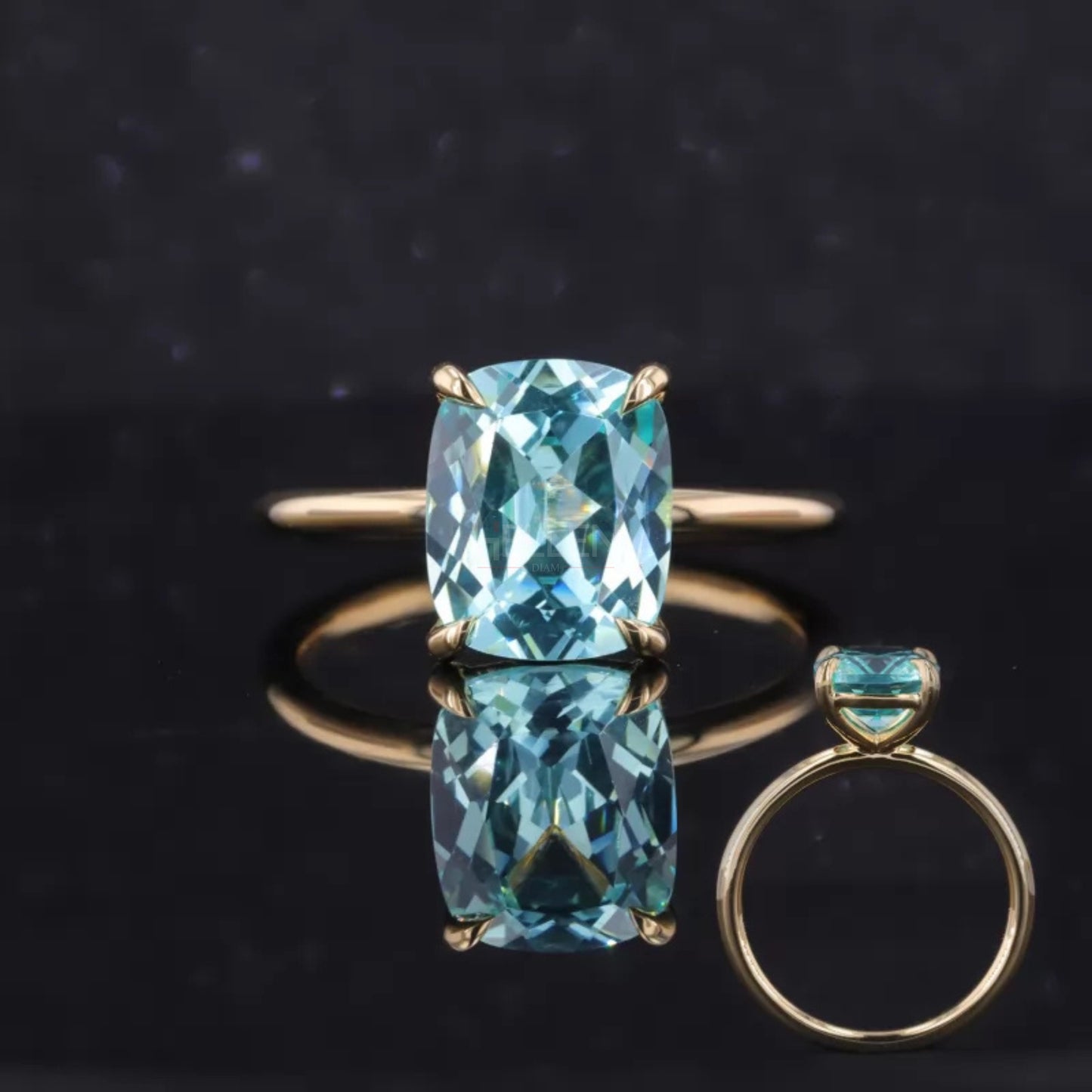 Elegant aquamarine solitaire engagement ring with elongated cushion cut – soft blue semi-precious bridal ring