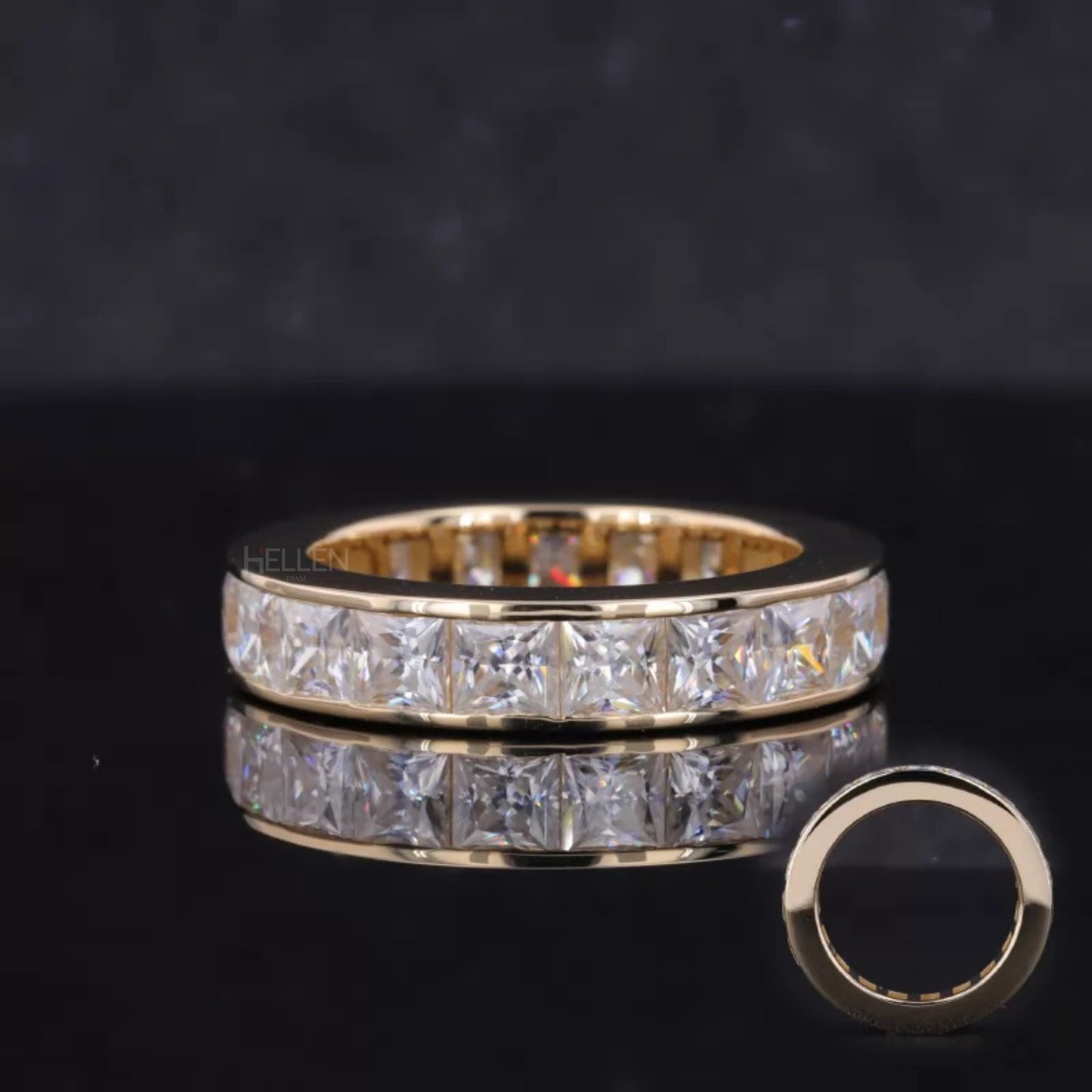 Princess cut moissanite eternity band with channel setting – sleek brilliance and seamless design