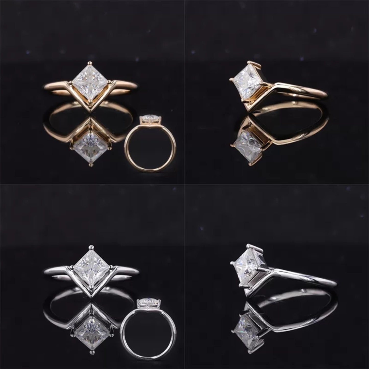Princess Cut Moissanite Solitaire Unique V Proposal Ring