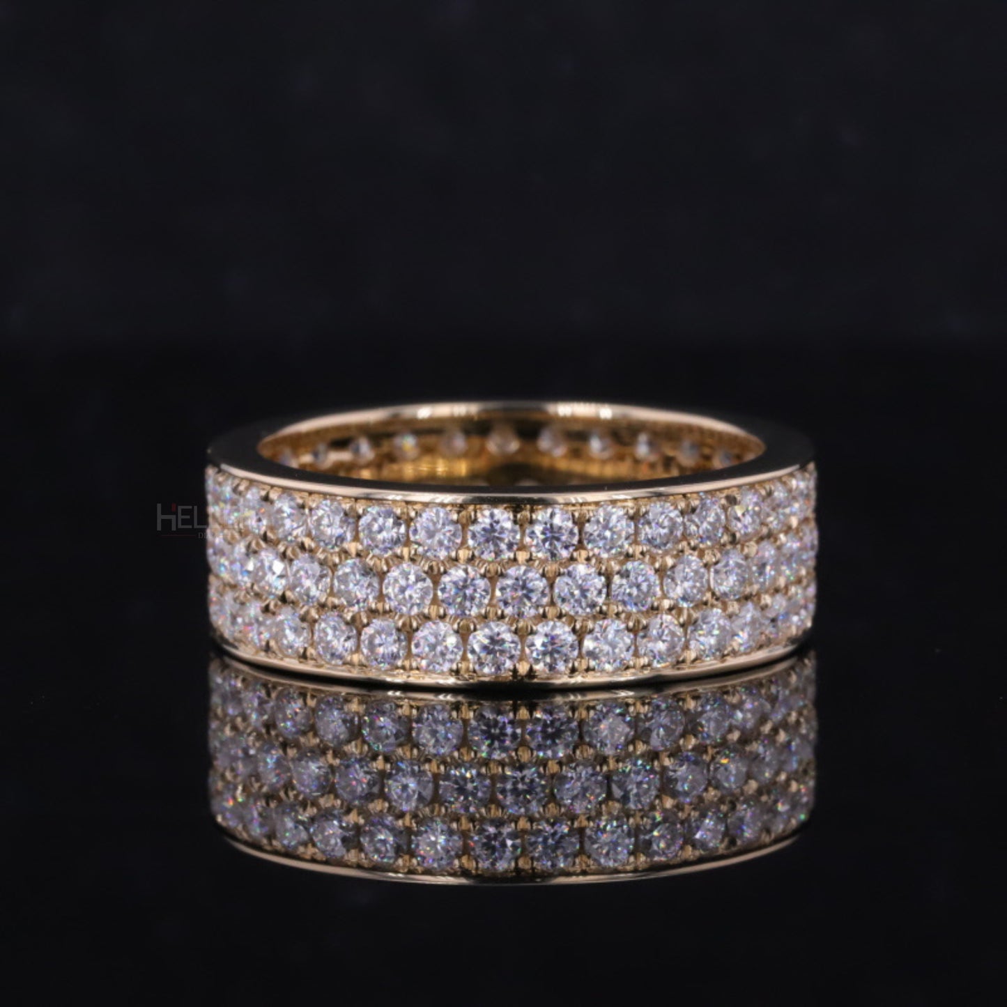 Three-line round cut moissanite eternity band – bold brilliance with stacked sparkle design