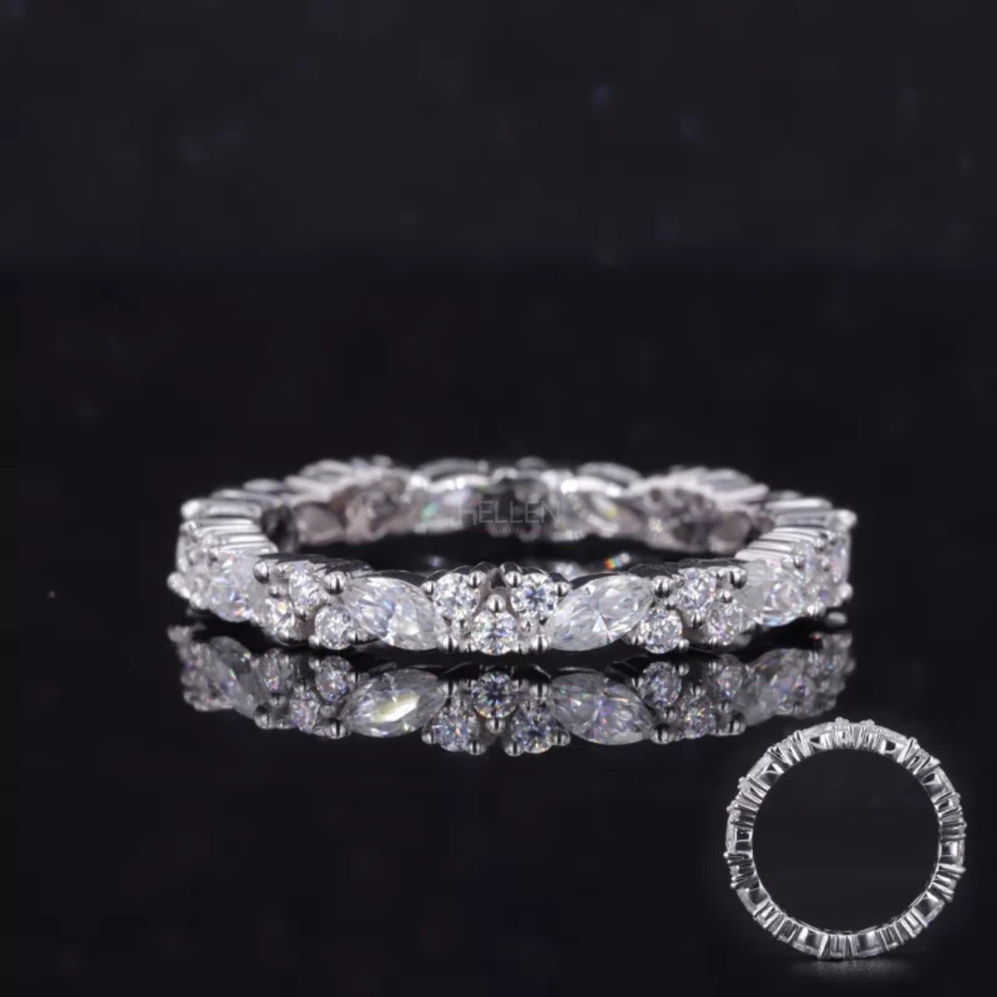 925 silver eternity band with alternating marquise and round moissanite – elegant XO-inspired design