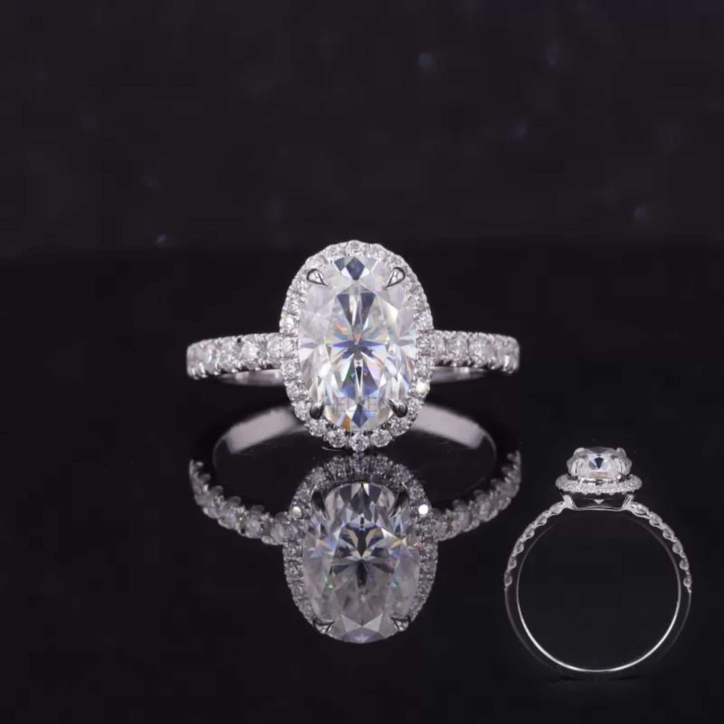 Brilliant oval cut moissanite halo engagement ring – timeless sparkle with