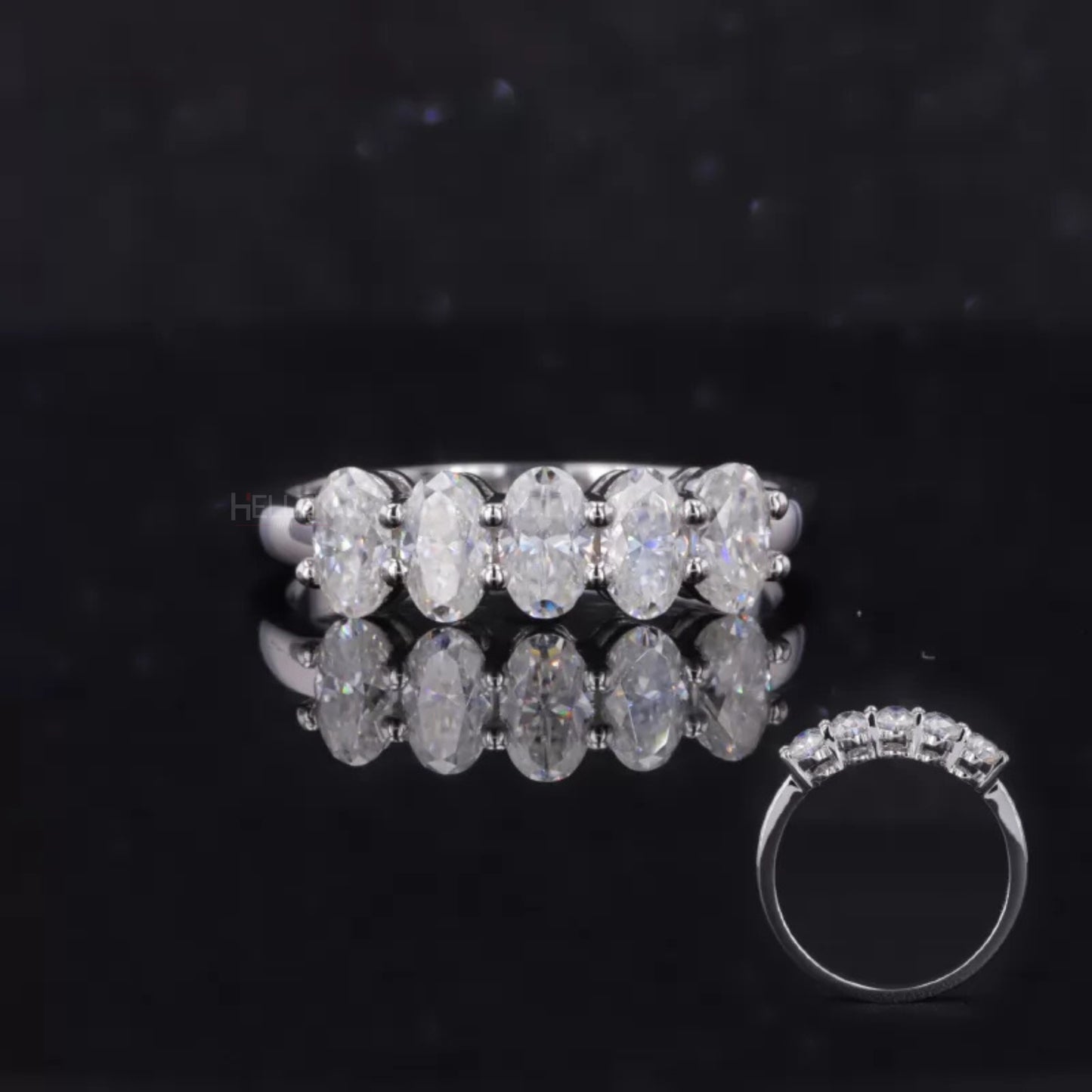 Five-stone anniversary ring with oval cut moissanite – elegant sparkle for timeless celebration