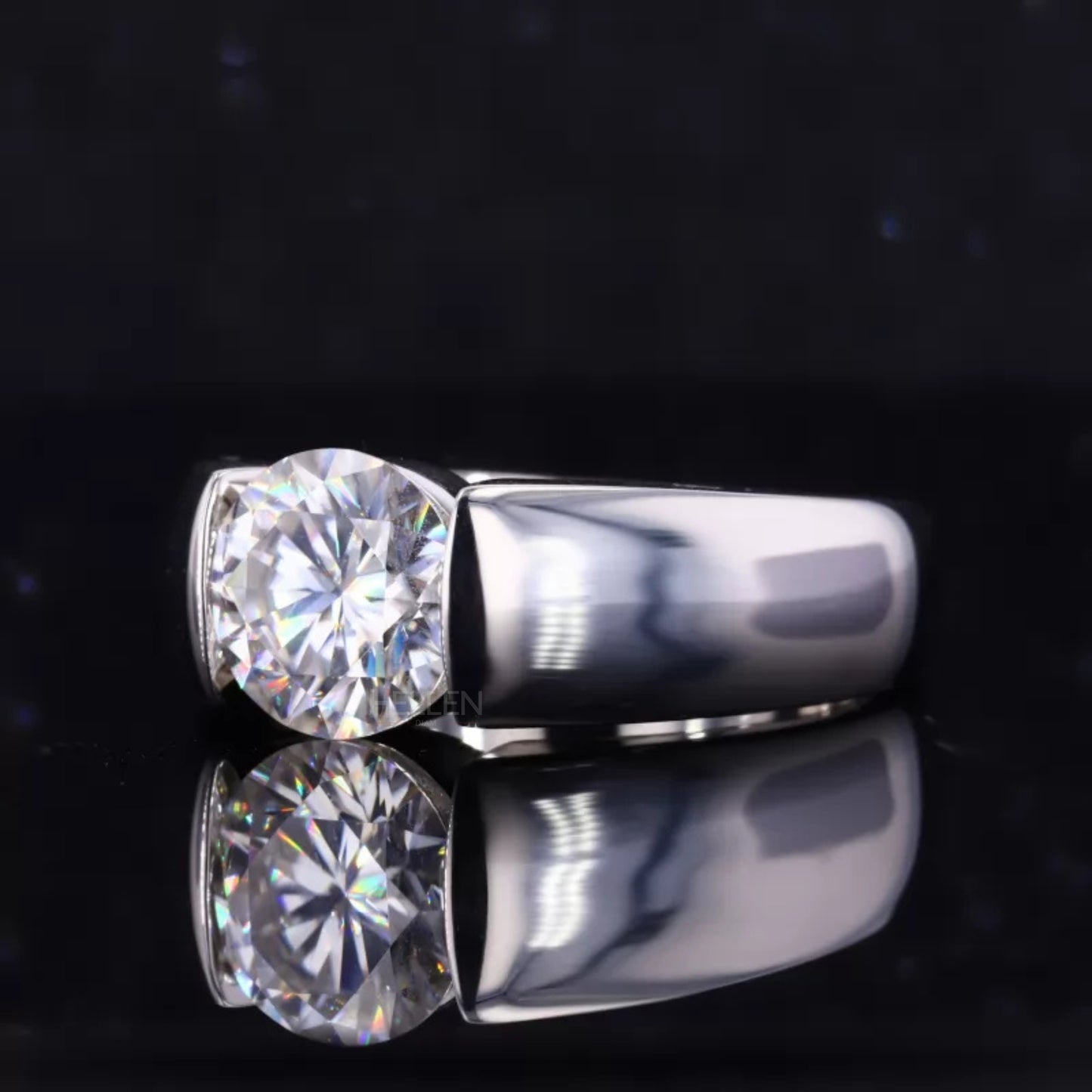 Round Cut Solitaire Moissanite Mens Engagement Ring