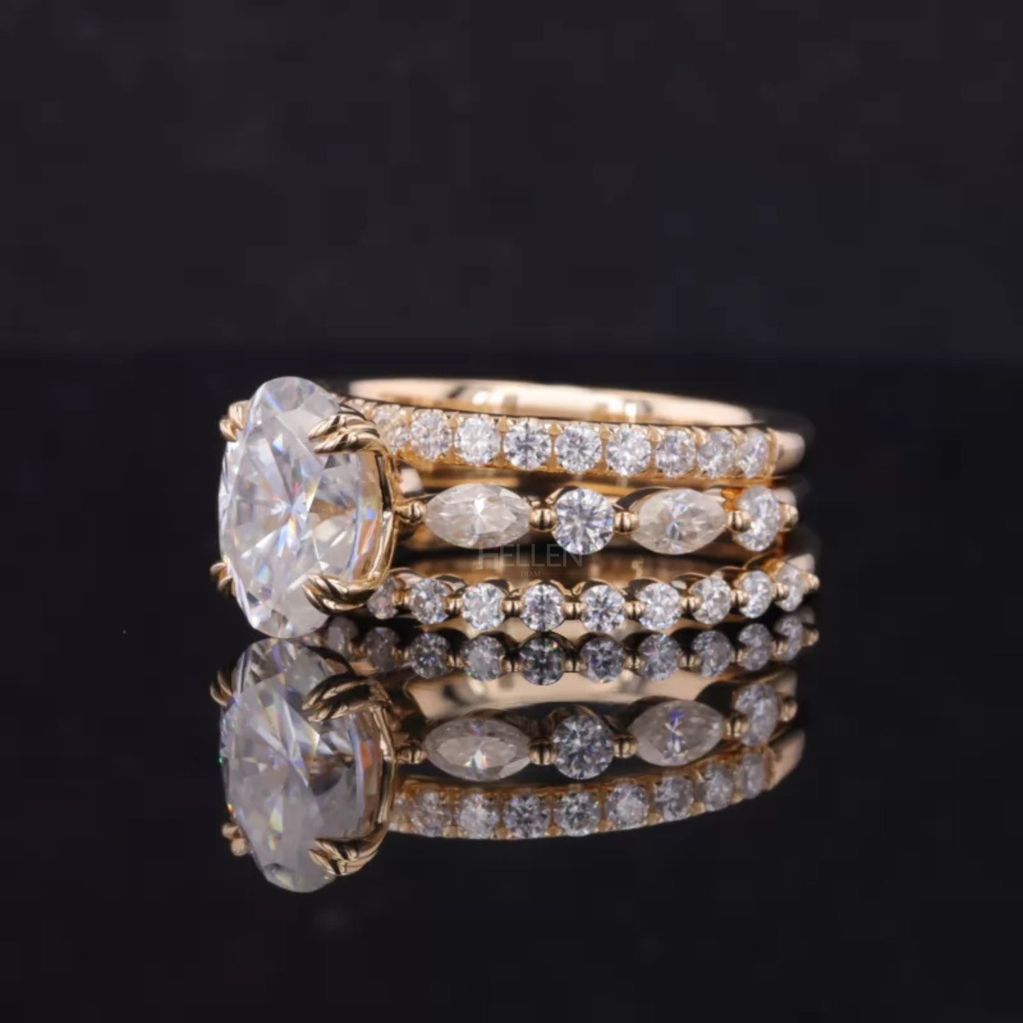 Oval Solitaire Engagement Ring With 2 Stackable Half Eternity Band