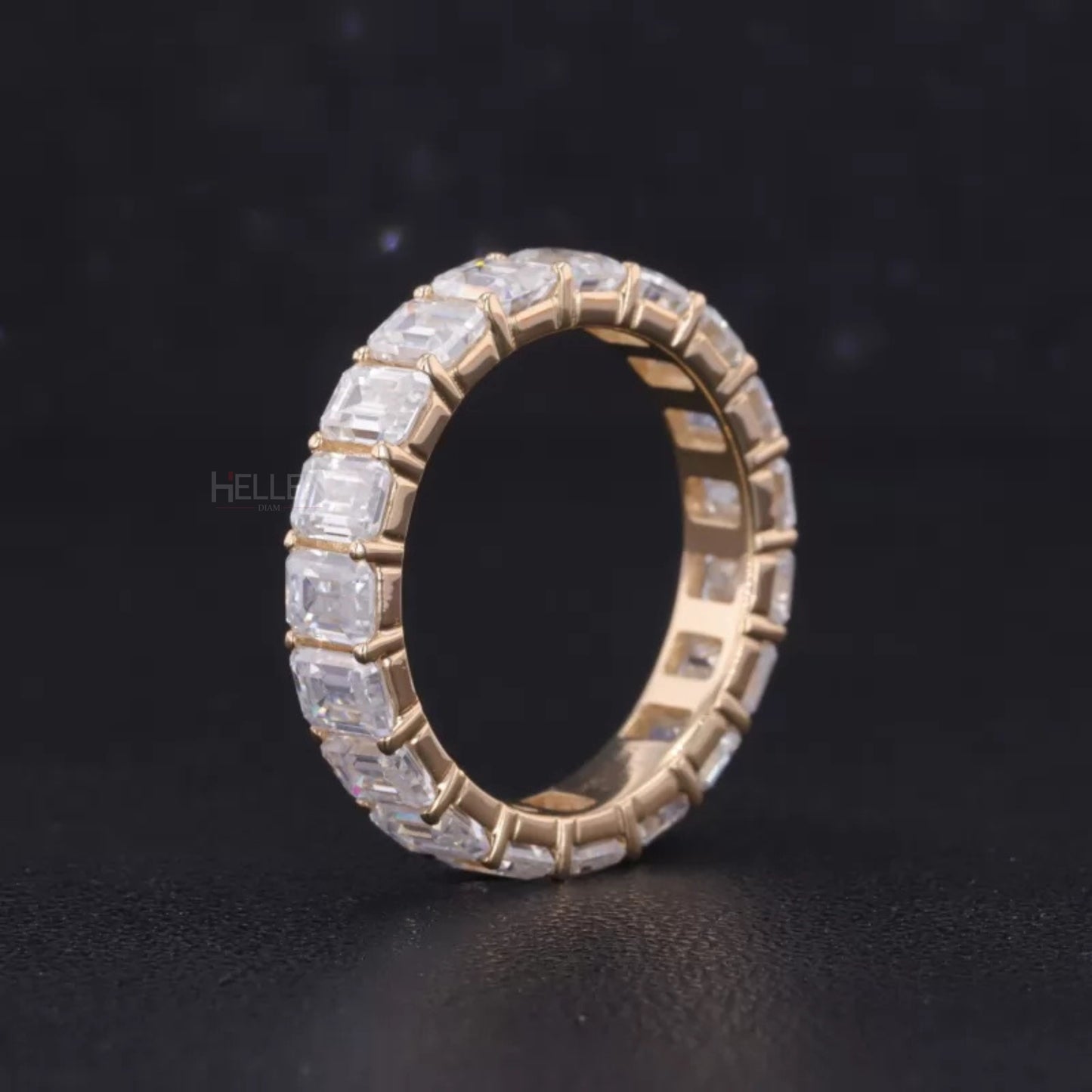 Emerald Cut Full Eternity Wedding Band With strong Common Prongs