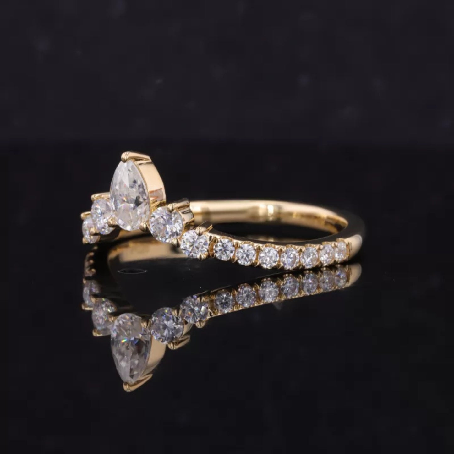 Round And Pear Cut V Curved Moissanite Wedding Band