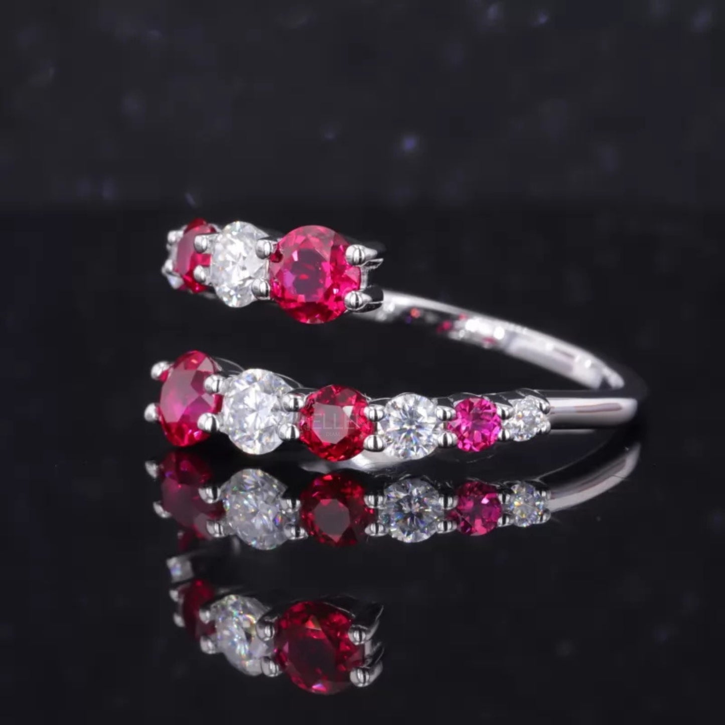 Exclusive Red/Ruby Gemstone and Moissanite Split Shank Band