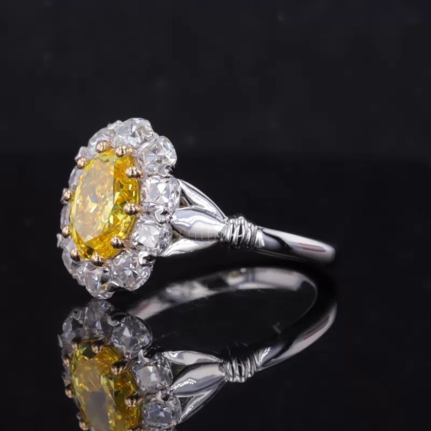 Halo Ring with Yellow Sapphire & Moissanite – Sterling Silver