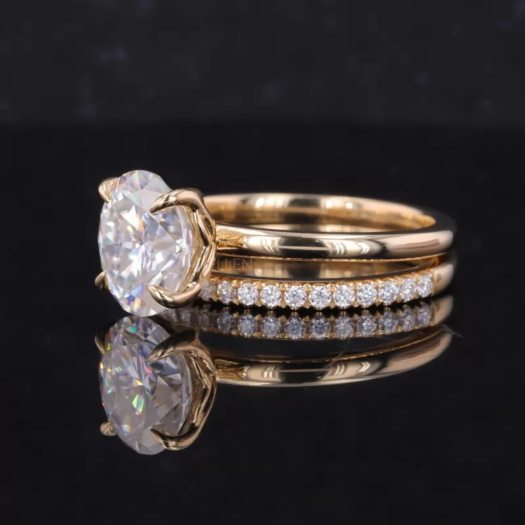 Oval Solitaire Ring with Stackable Half-Round Eternity Band