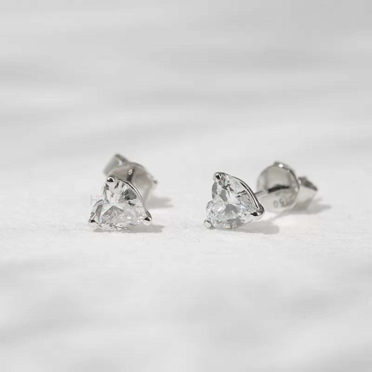 Heart cut solitaire three prong Moissanite Studs