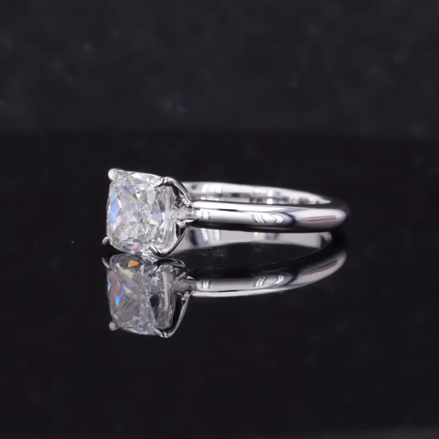 Cushion Cut Colourless Moissanite Solitaire Engagement Ring