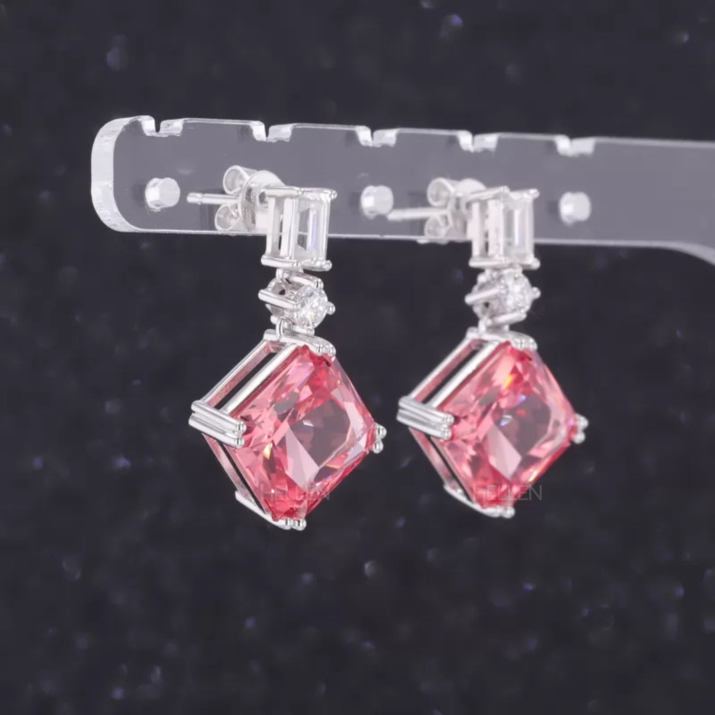 Asscher Cut Padparadscha Sapphire Drops Earrings