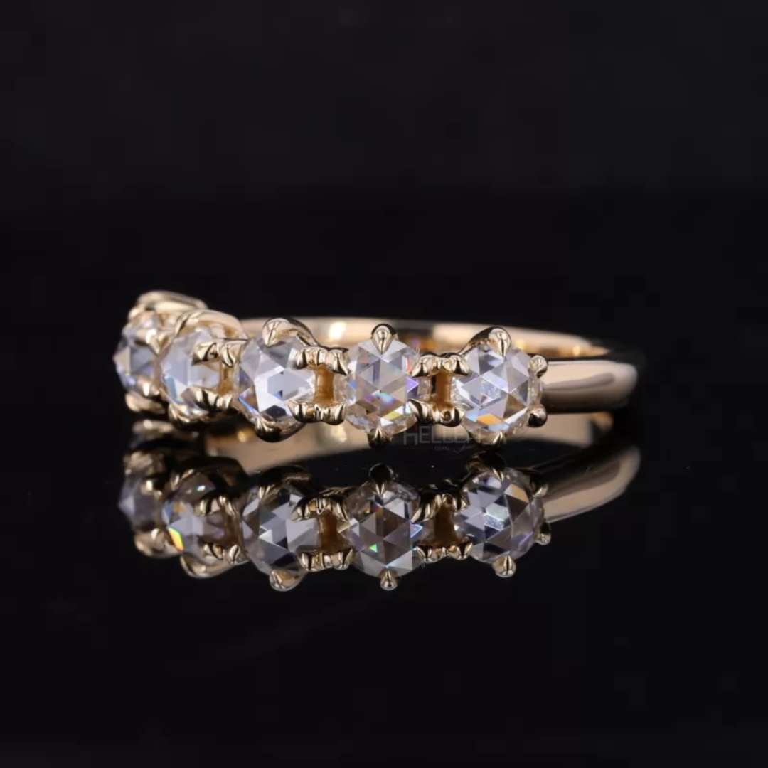 Rose Cut Moissanite Band with Unique Upside Down Setting.