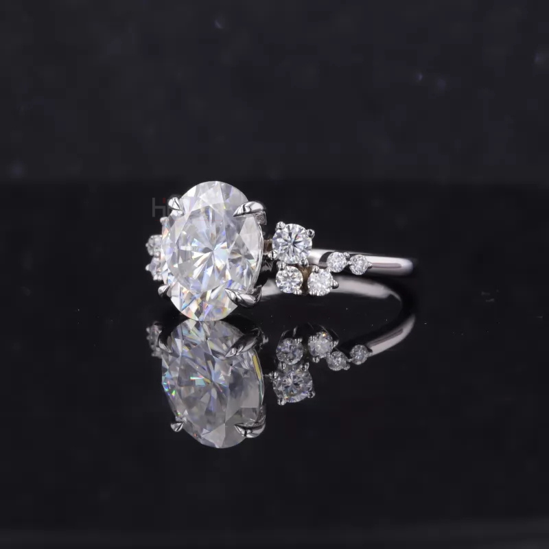 Oval Moissanite Solitaire vintage Dainty Cluster Ring
