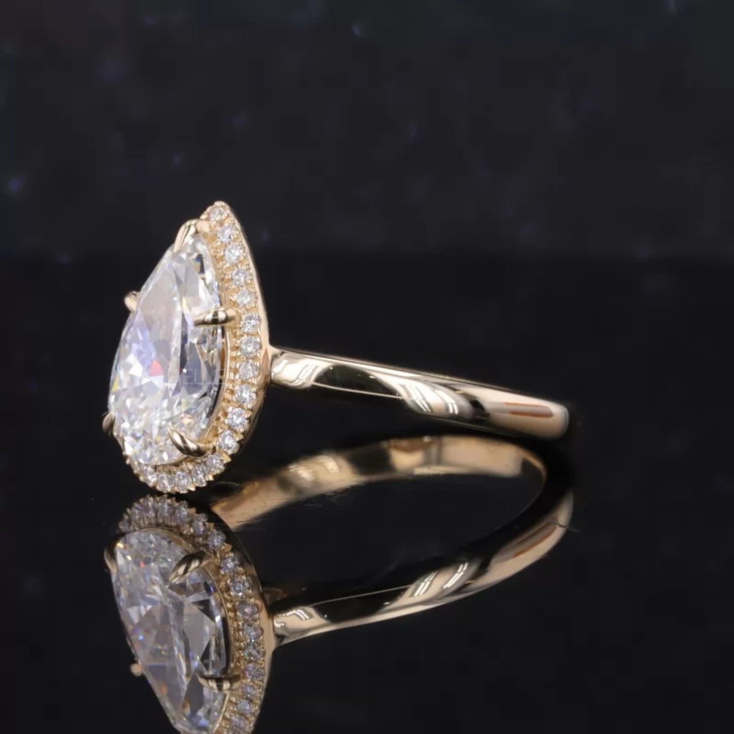 Pear Cut Halo Moissanite Engagement Ring