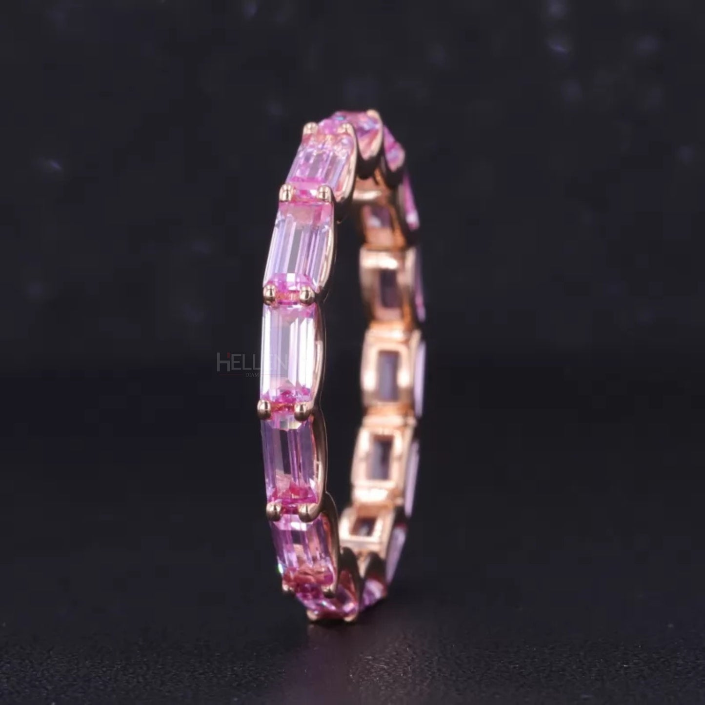 Baguette Shaped Pink Sapphire Gemstone East to West Eternity Band