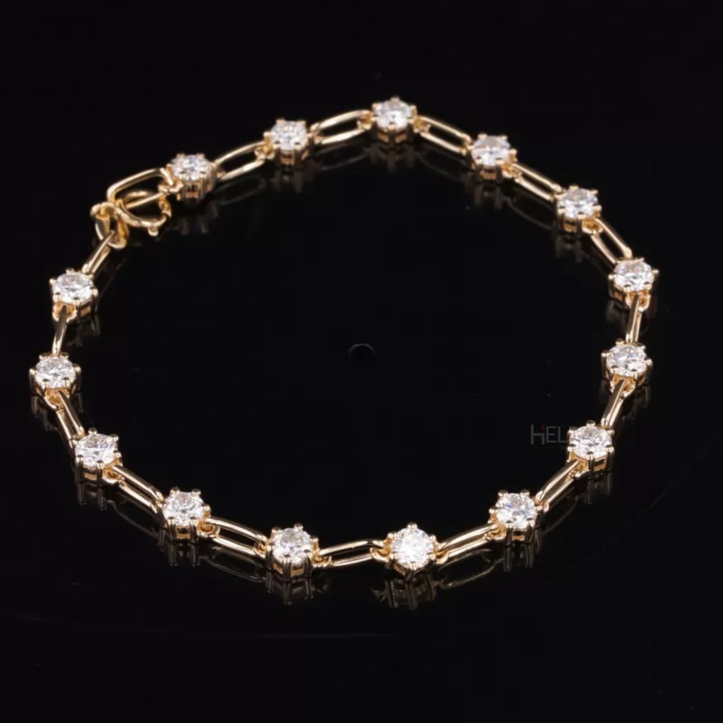 Modern paper clip chain bracelet with round cut moissanite links – stylish layering bracelet in 925 sterling silver