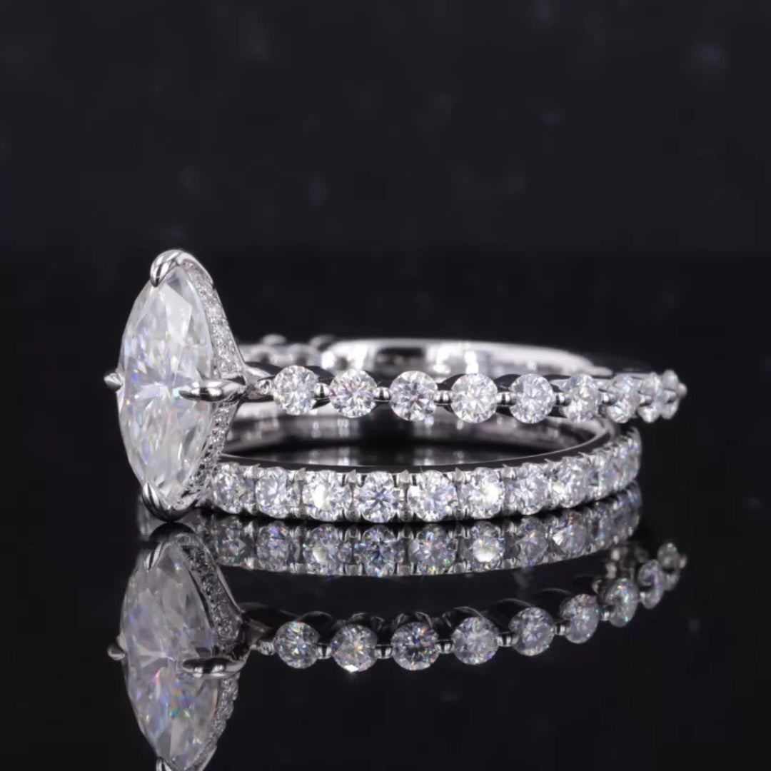 Marquise Solitaire Ring with Stackable Half-Round Eternity Band