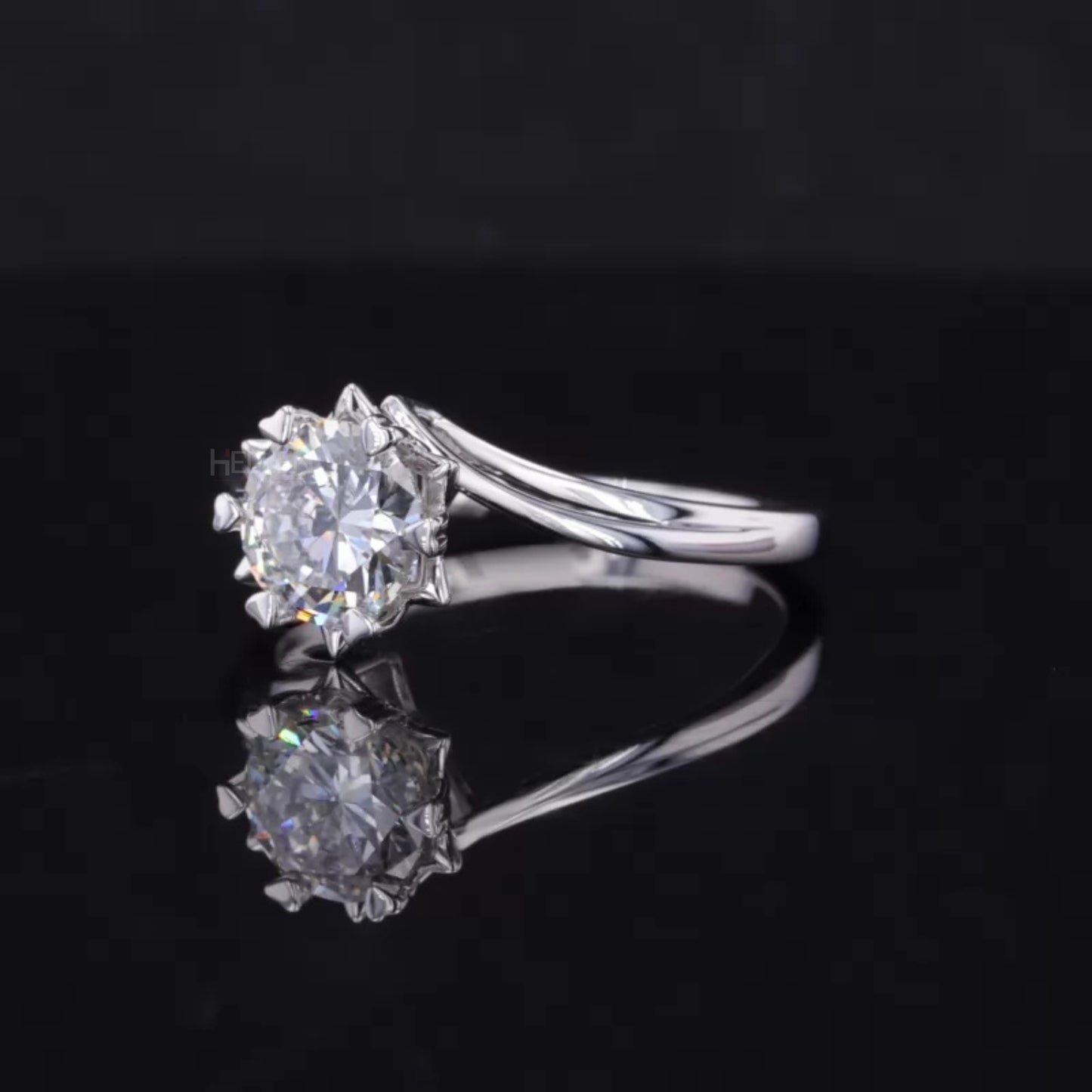 Floral Round Cut Moissanite Solitaire with Heart Prongs Ring