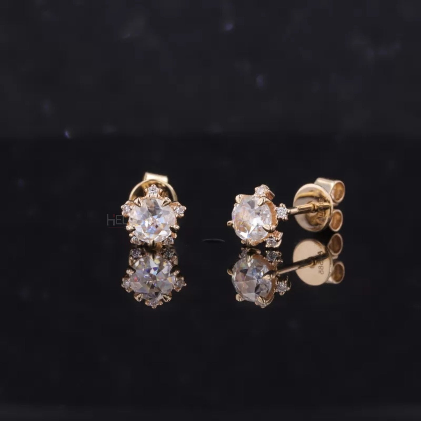 Dainty Snow Inspired Round Rose Cut Moissanite Studs