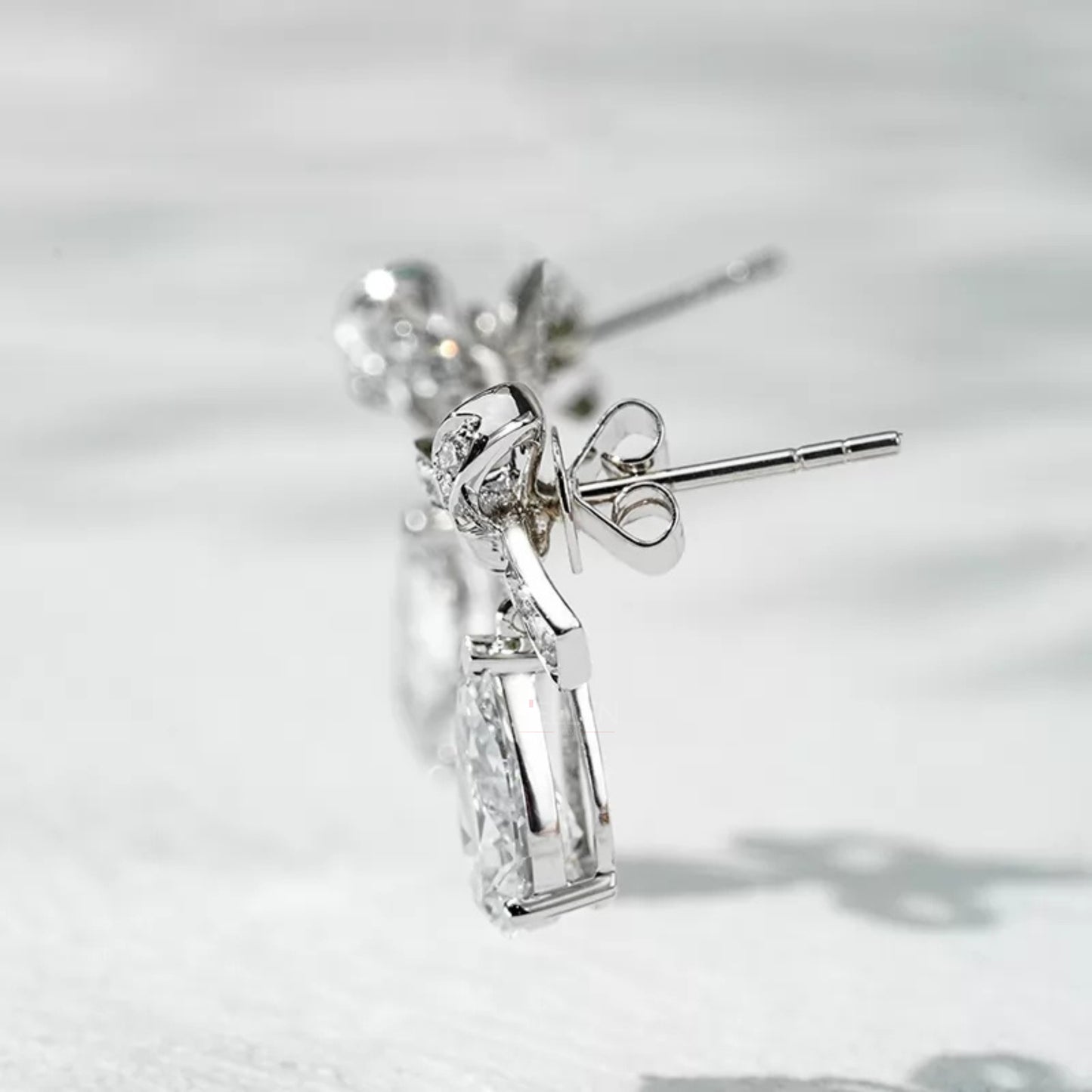 Pear Cut Moissanite Drop Earrings Elegant Bow Knot in Sterling Silver