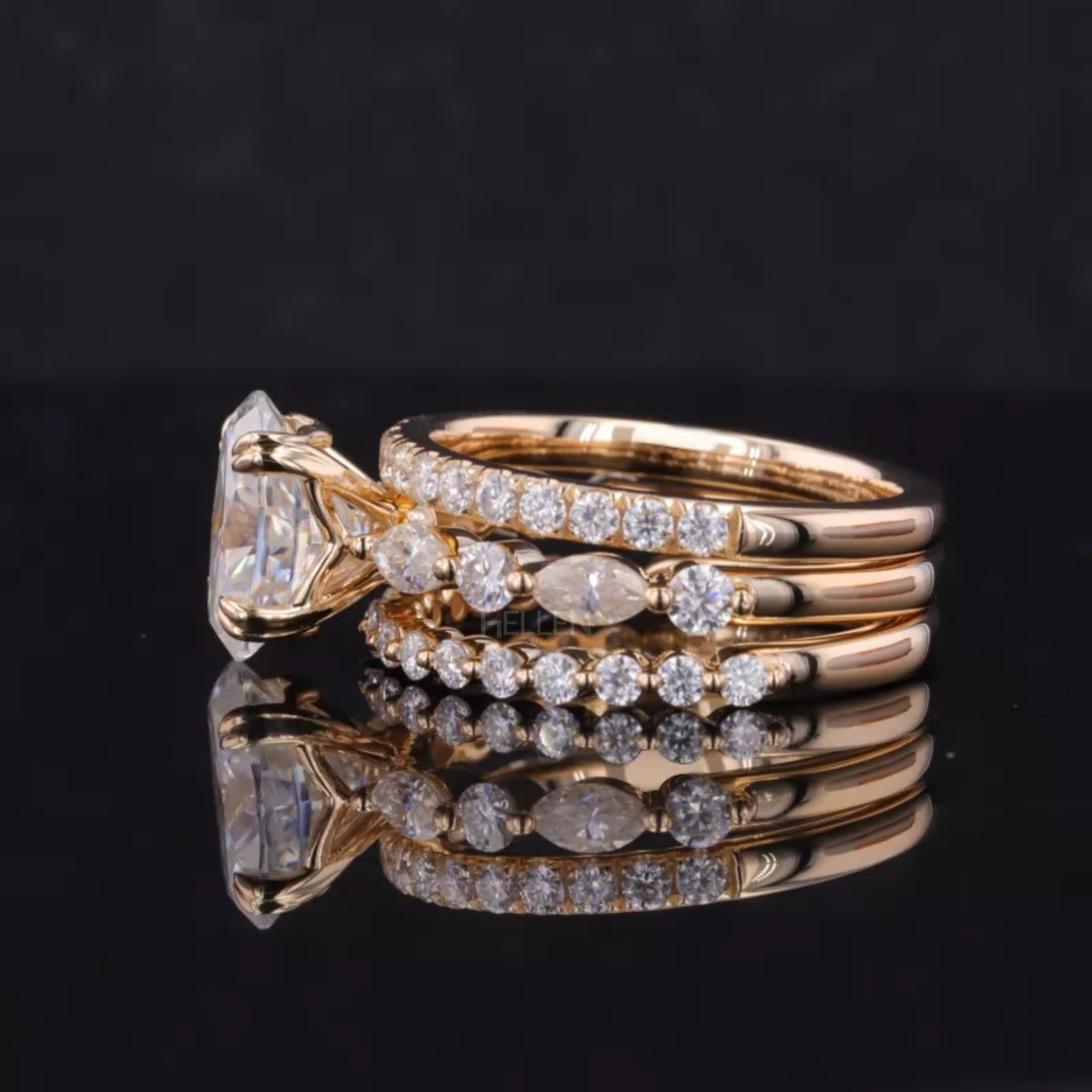 Oval Solitaire Engagement Ring With 2 Stackable Half Eternity Band