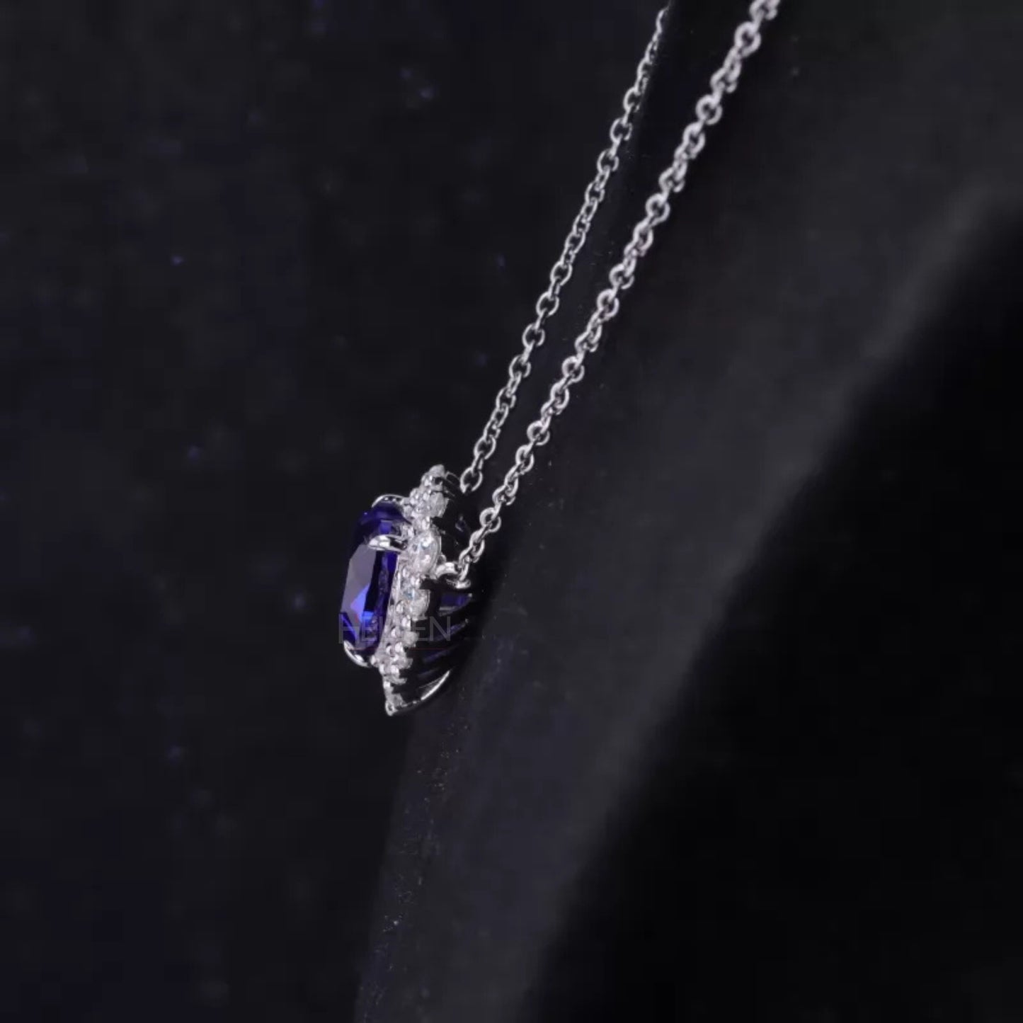 Heart Blue Sapphire Gemstone with Halo Moissanite Necklace