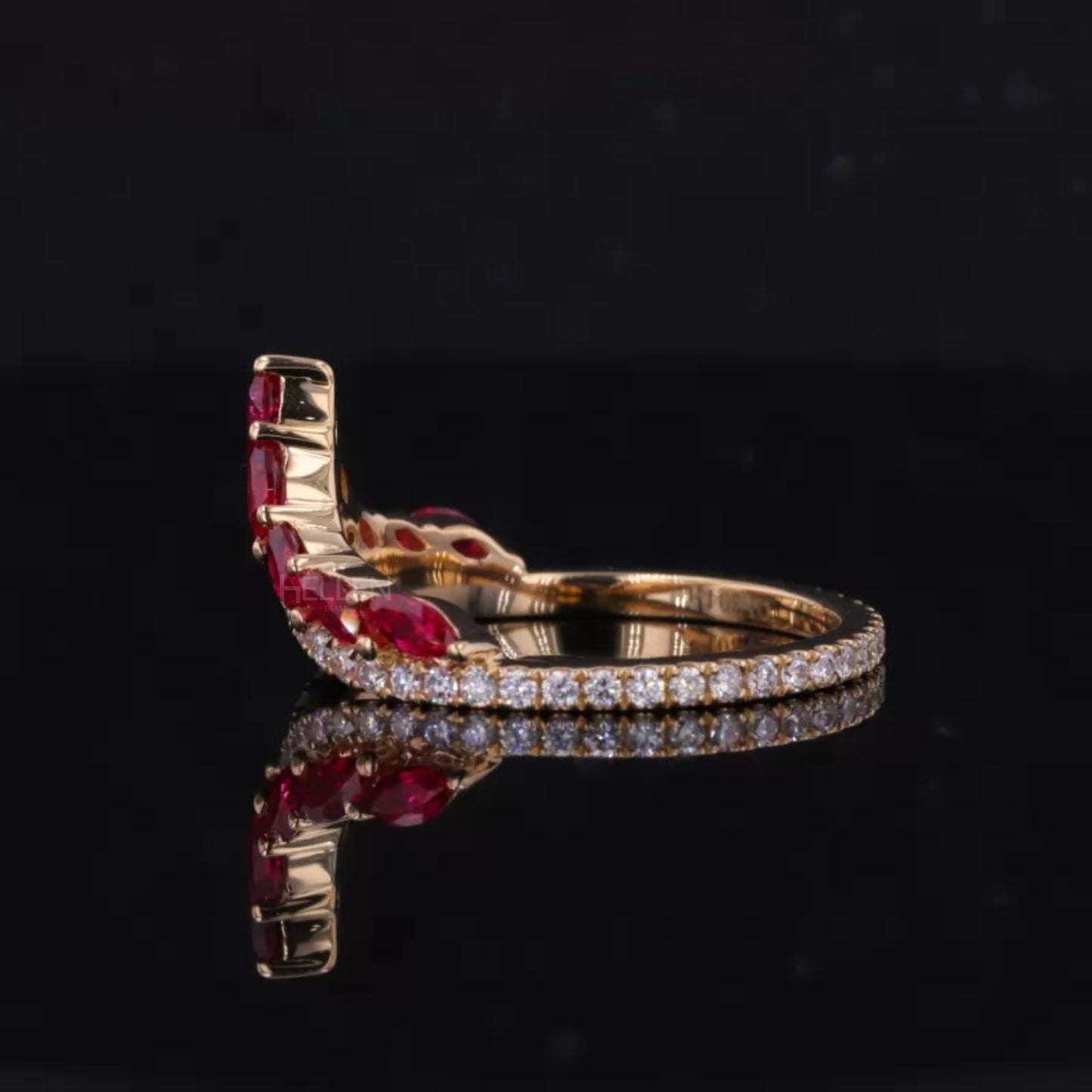 Red/Ruby Gemstone and Moissanite V-Shaped Ring – Eye-Catching