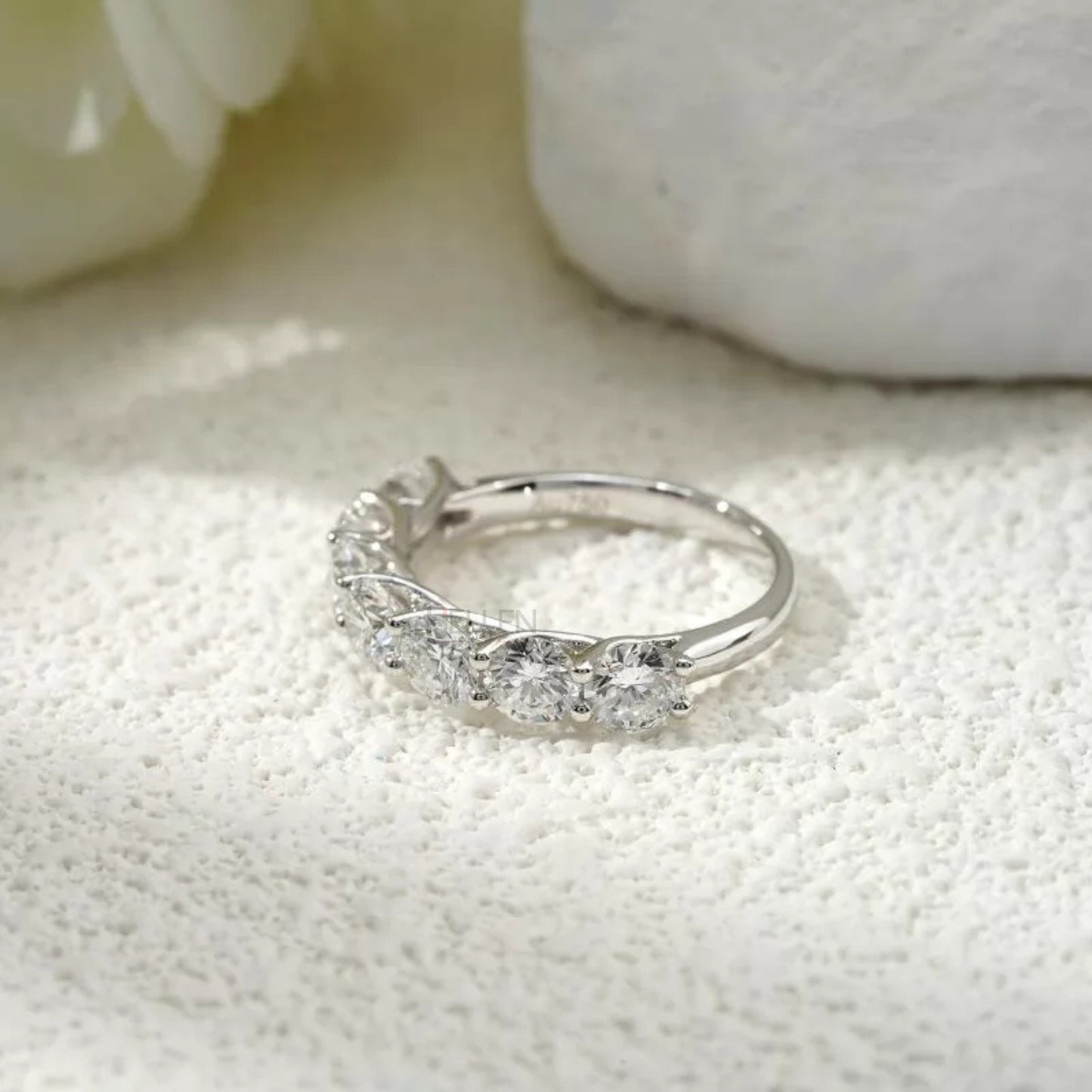 Round Cut Moissanite Half Eternity Band-Sterling 925