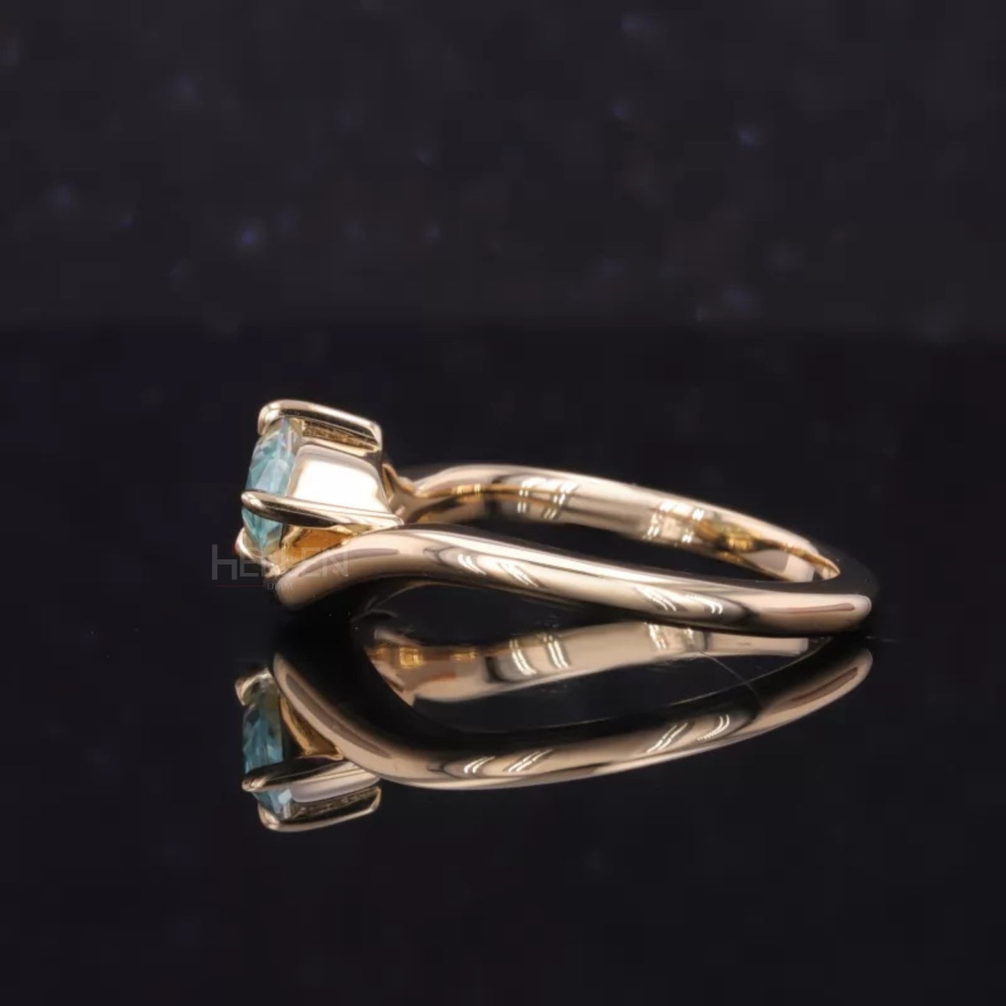 East-West Marquise Blue Green Moissanite Solitaire Proposal Ring