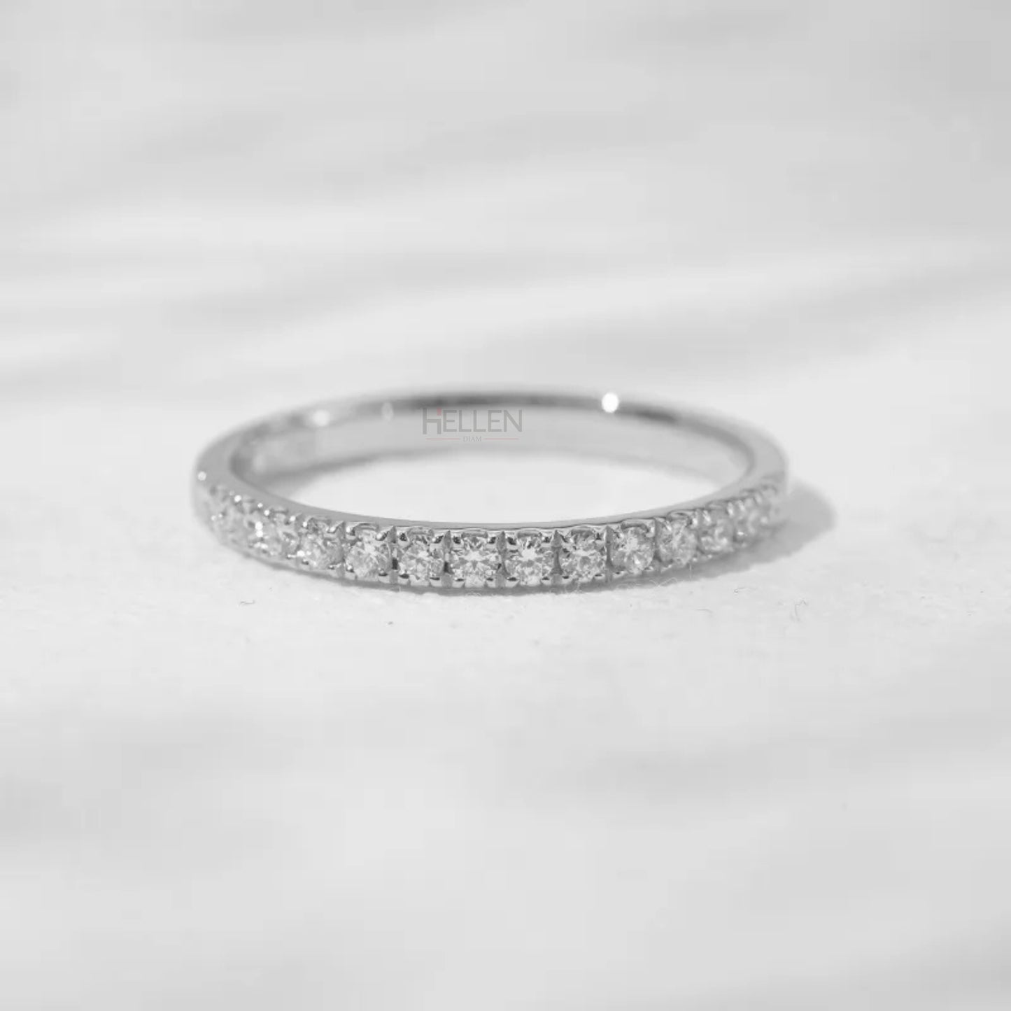 Round Cut Micro Pave Half Eternity Wedding Ring