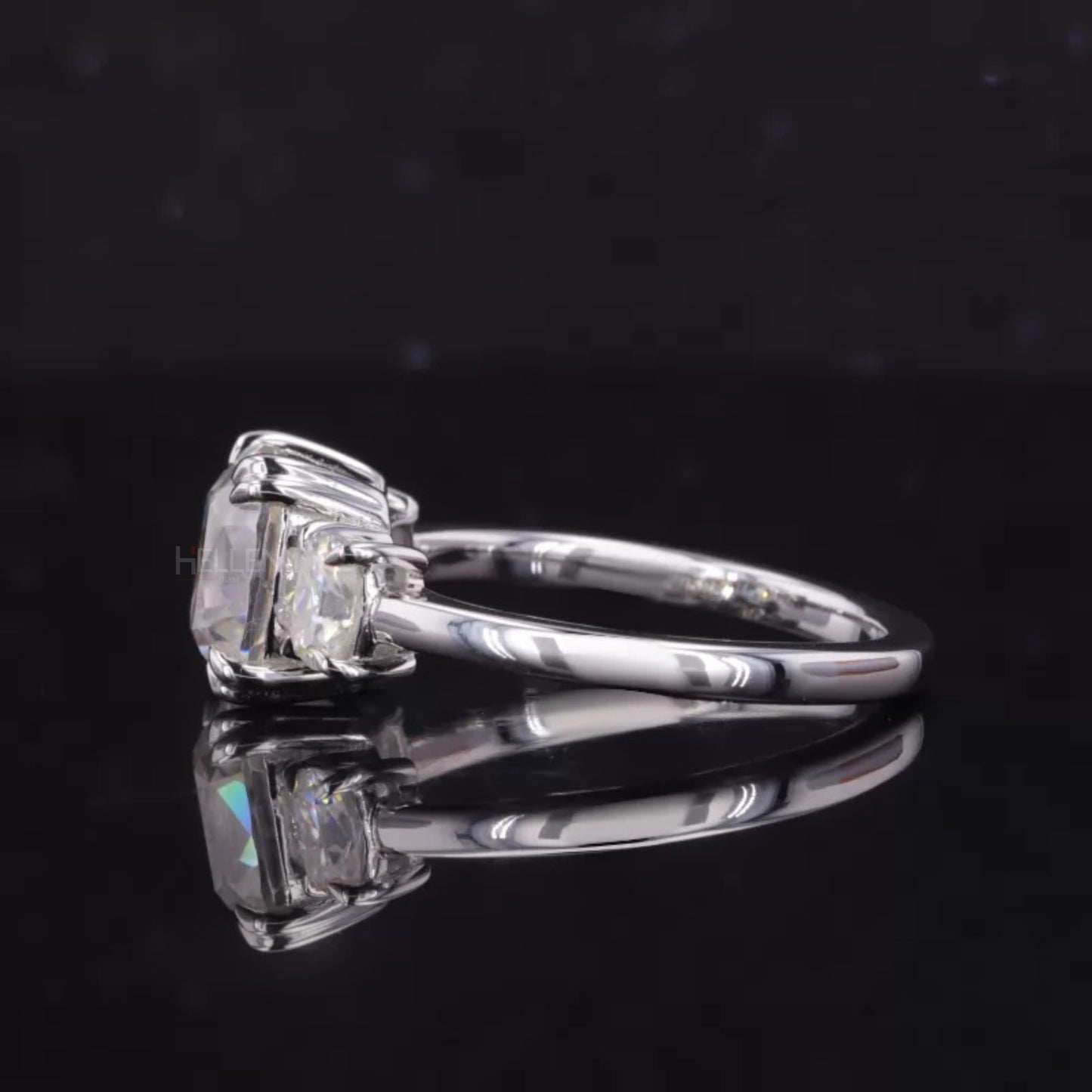 Cushion Old Mine Cut 3 Stone Bridal Ring