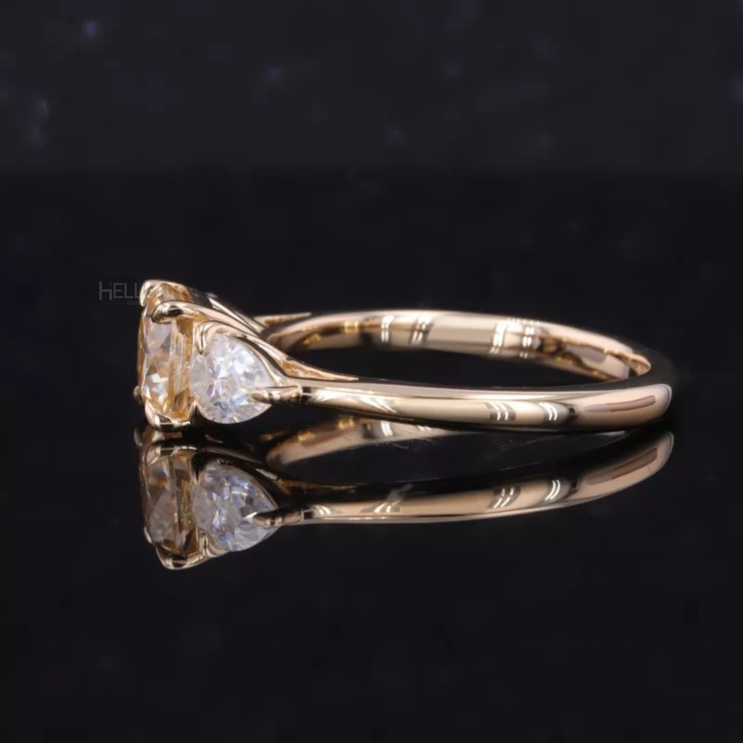 Centre Cushion And Pear Side Moissanite 3 Stone Ring