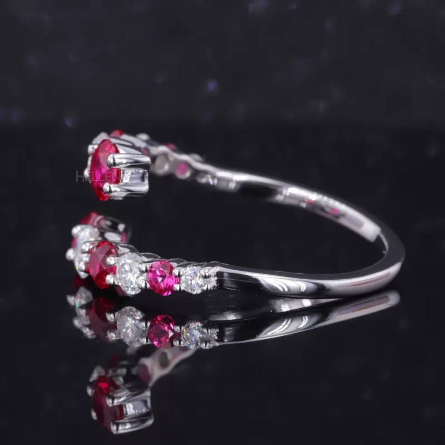 Exclusive Red/Ruby Gemstone and Moissanite Split Shank Band