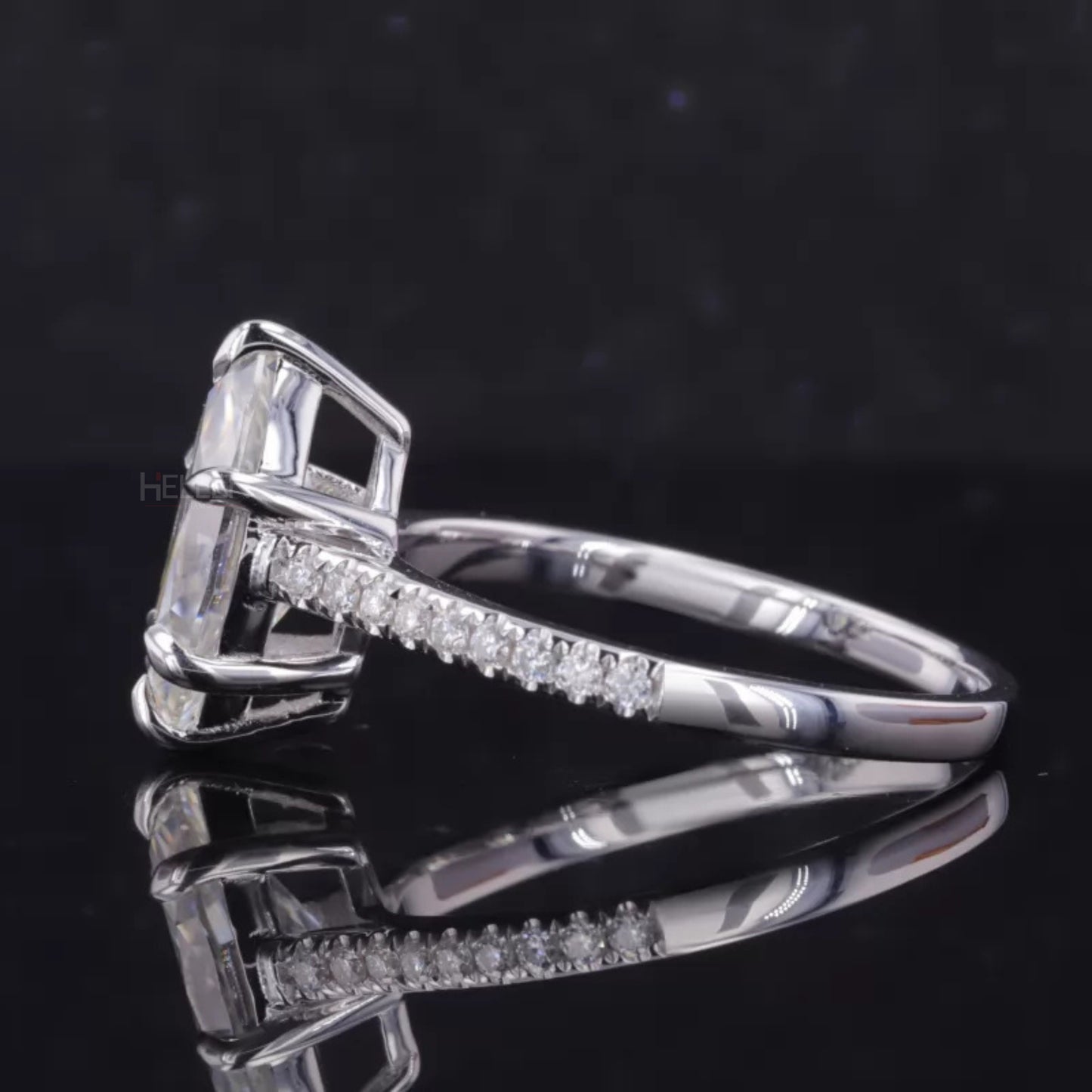 Marquis Cut Moissanite Solitaire with Claws Prong Pave Ring
