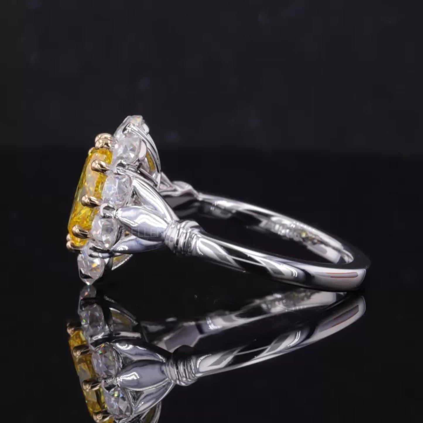 Halo Ring with Yellow Sapphire & Moissanite – Sterling Silver