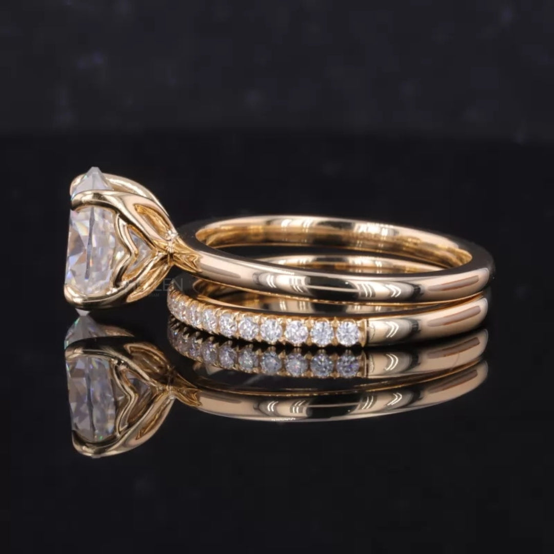 Oval Solitaire Ring with Stackable Half-Round Eternity Band
