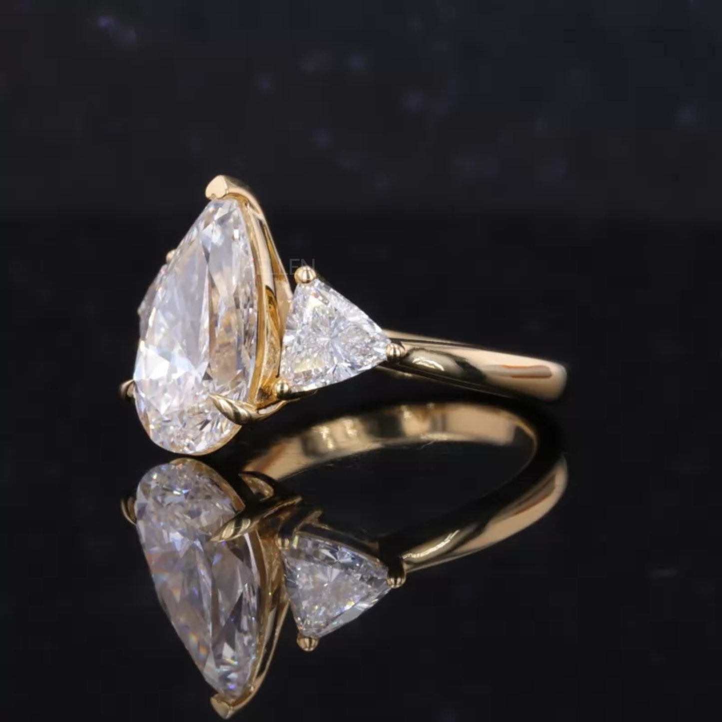 Three Stone Pear Cut Moissanite Ring Trillion Side Stone