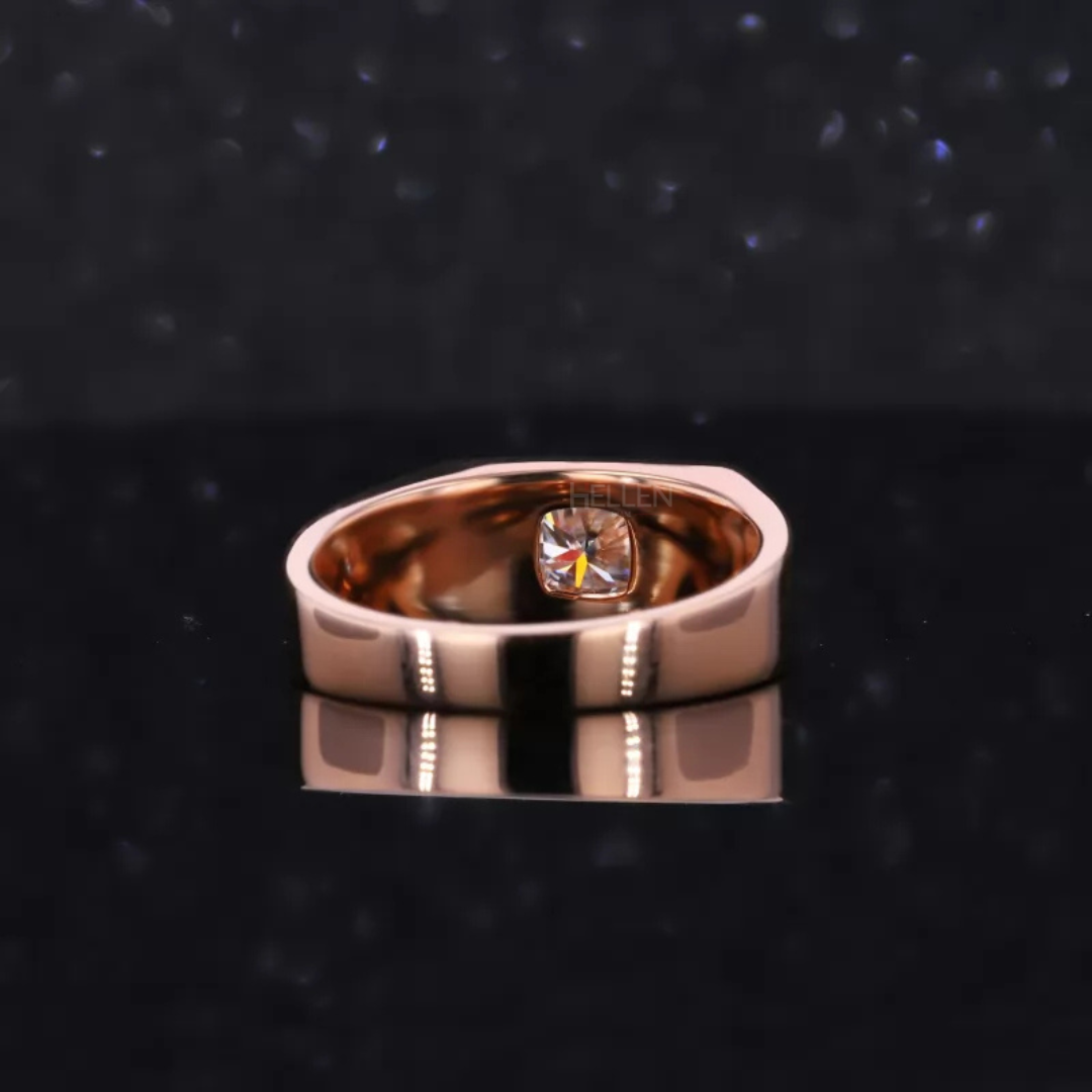 Cushion Cut Moissanite Men's Engagement Ring with Matt Finishing