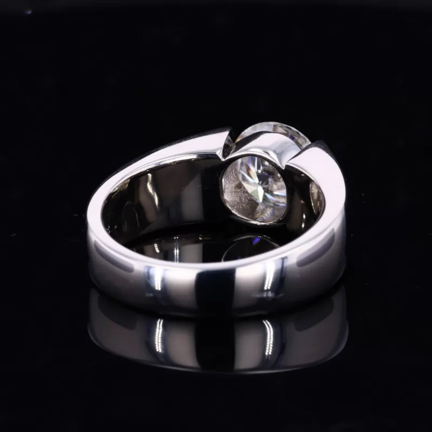 Round Cut Solitaire Moissanite Mens Engagement Ring