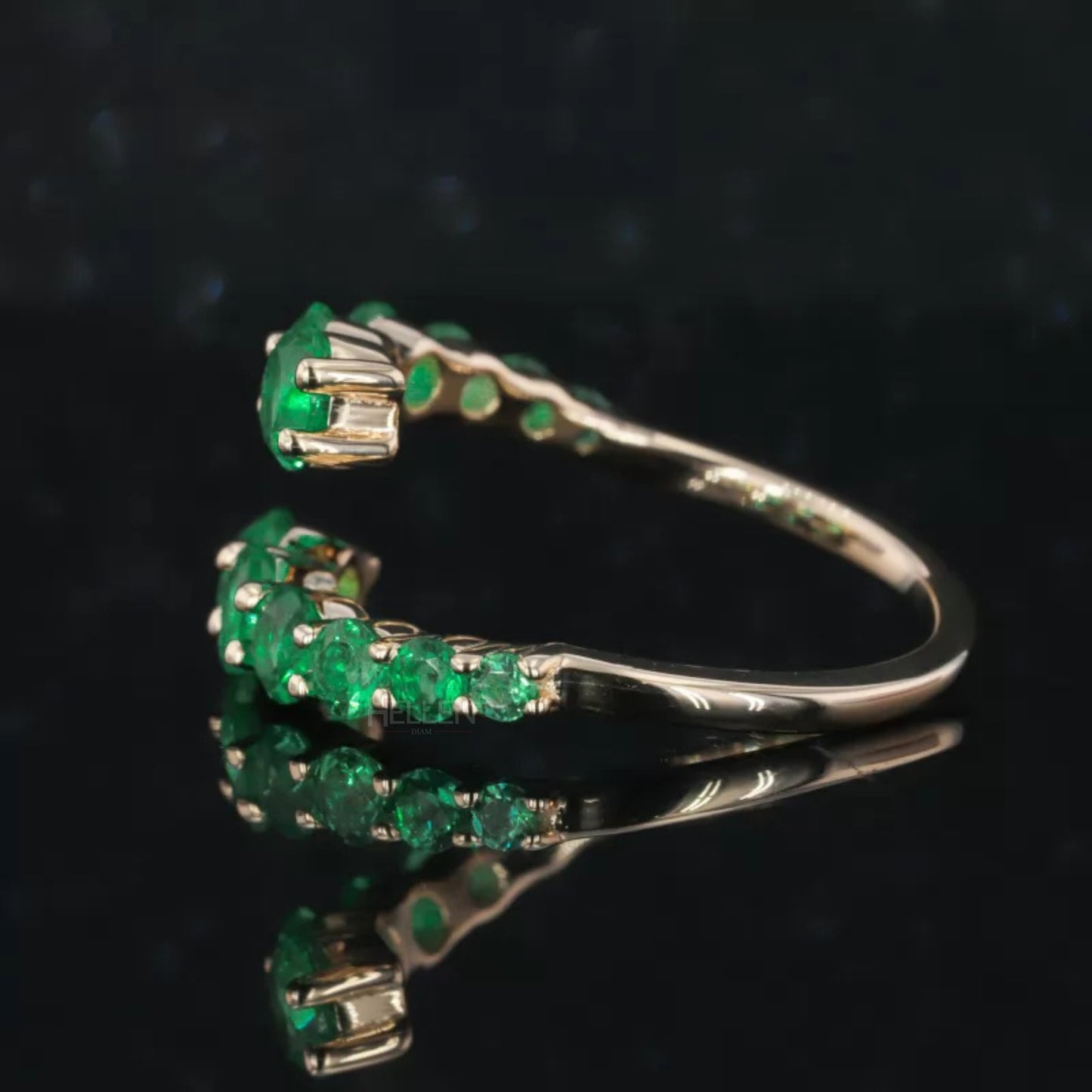 Round Cut Green Emerald Open Gap Wedding Band