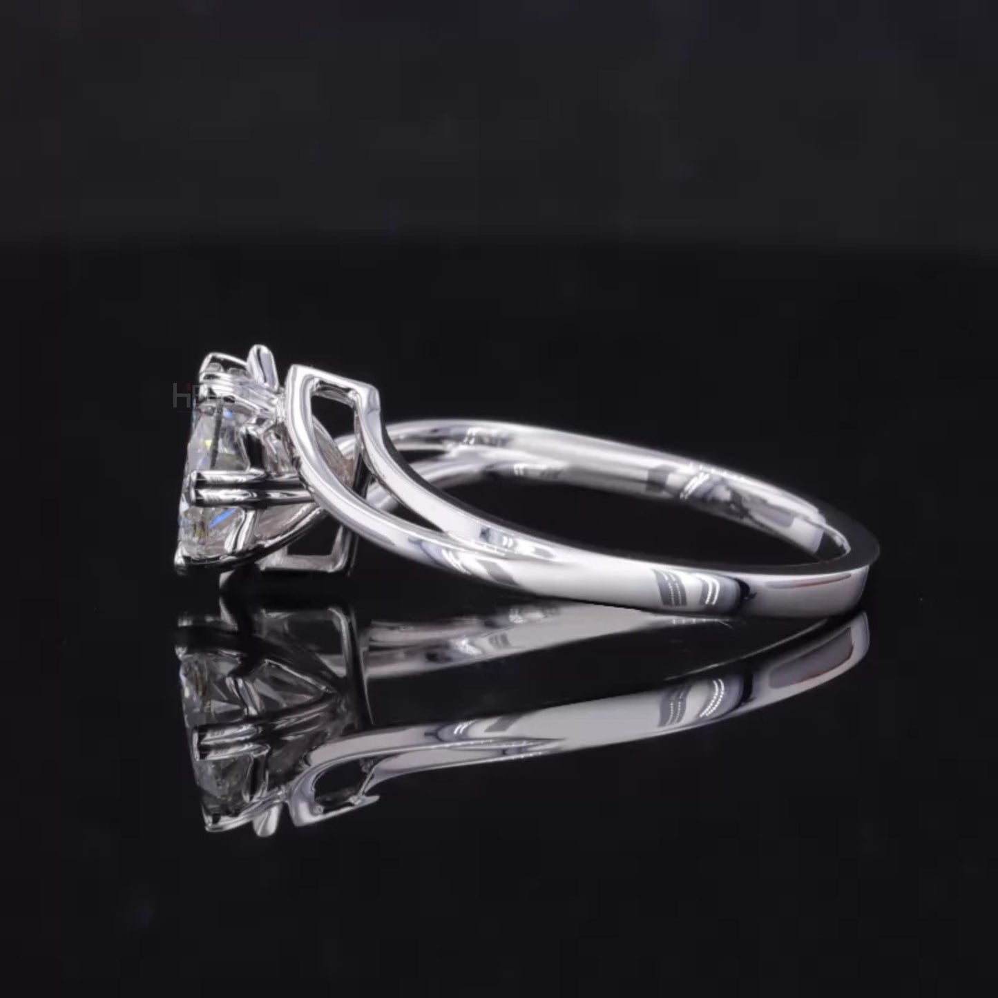Floral Round Cut Moissanite Solitaire with Heart Prongs Ring