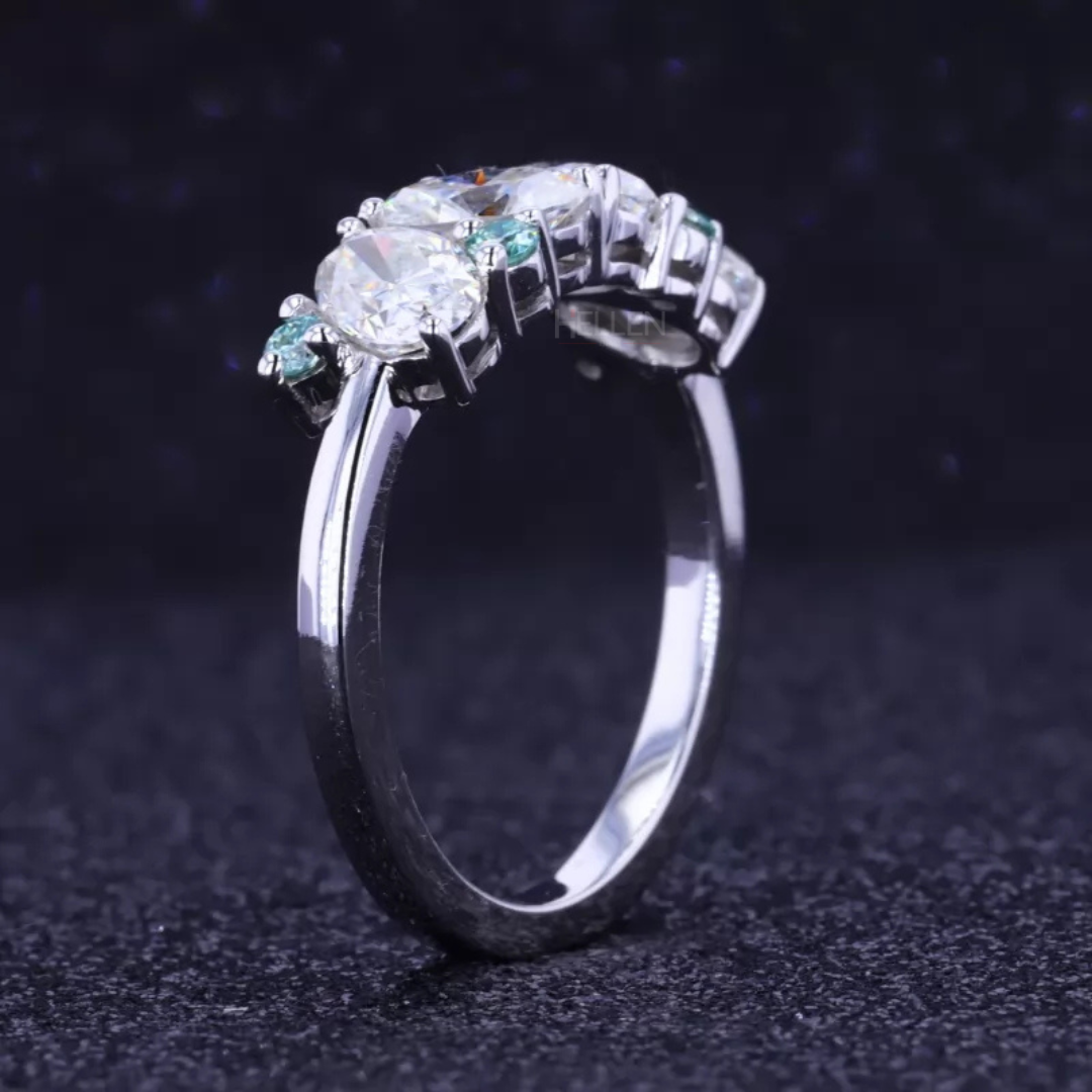 Oval and Round cut Moissanite Anniversary Band Sterling Silver