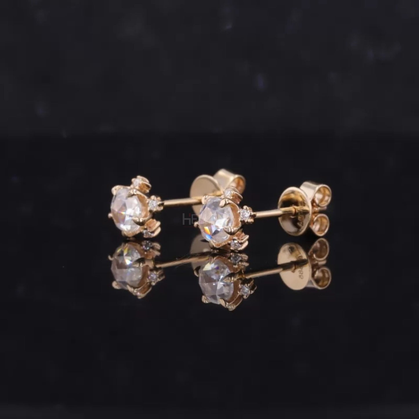 Dainty Snow Inspired Round Rose Cut Moissanite Studs