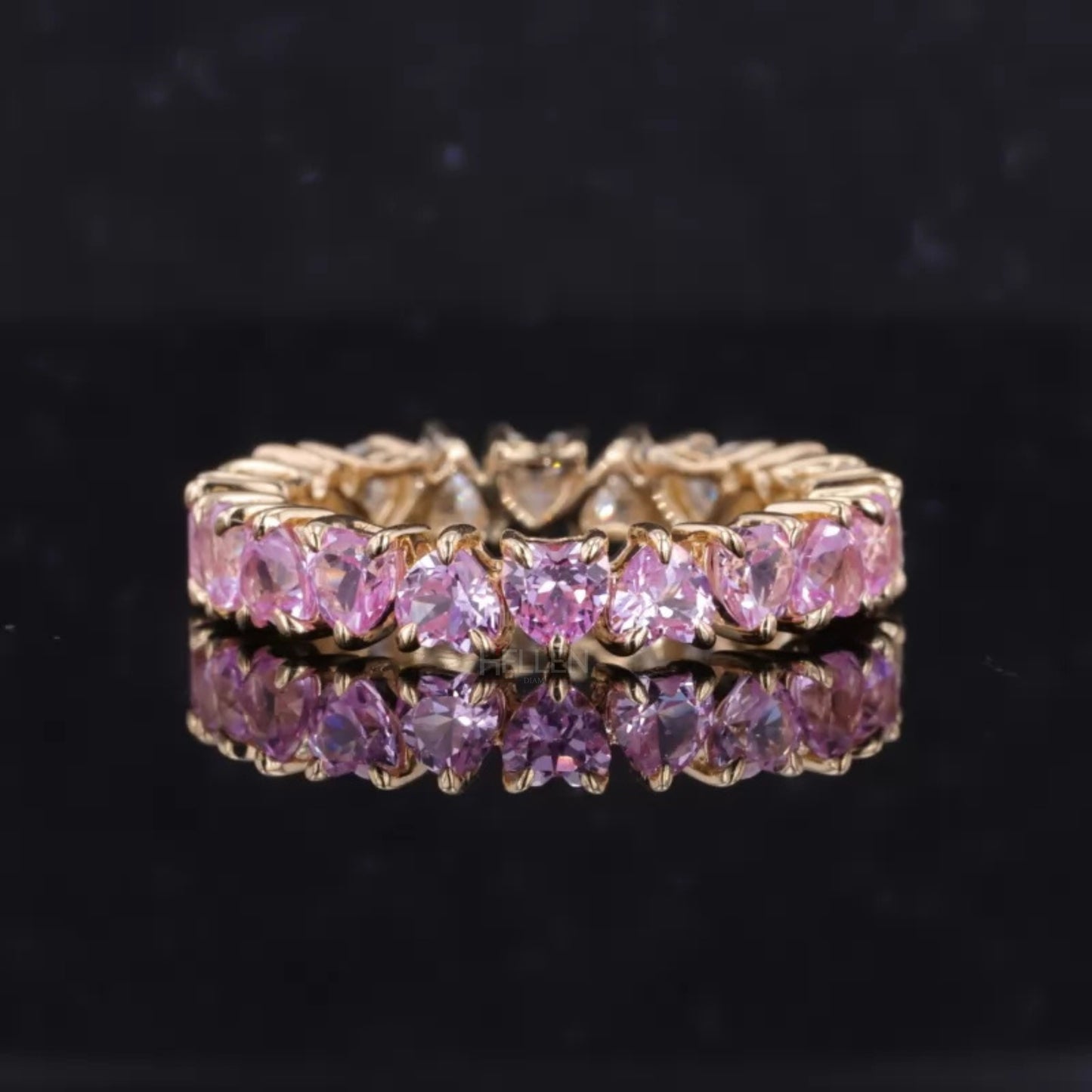 Half Pink Gemstone & Moissanite Heart Cut Wedding Band