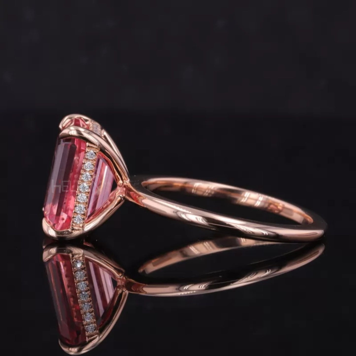 Pink Emerald Cut Gemstone Semi-Precious Halo Ring